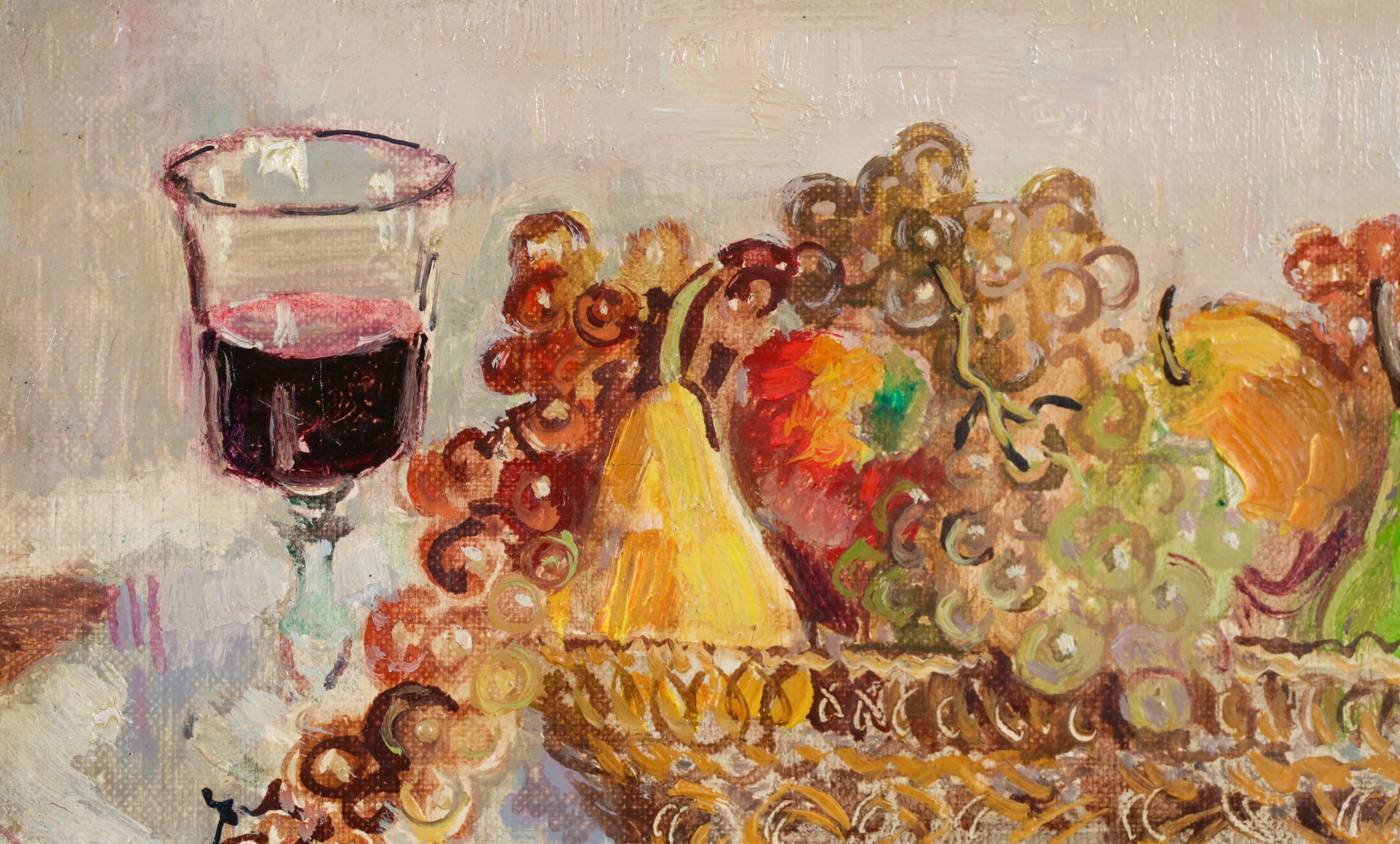 La Corbeille de Fruits - Modernes Stillleben Ölgemälde von André Hambourg (Braun), Interior Painting, von Andre Hambourg