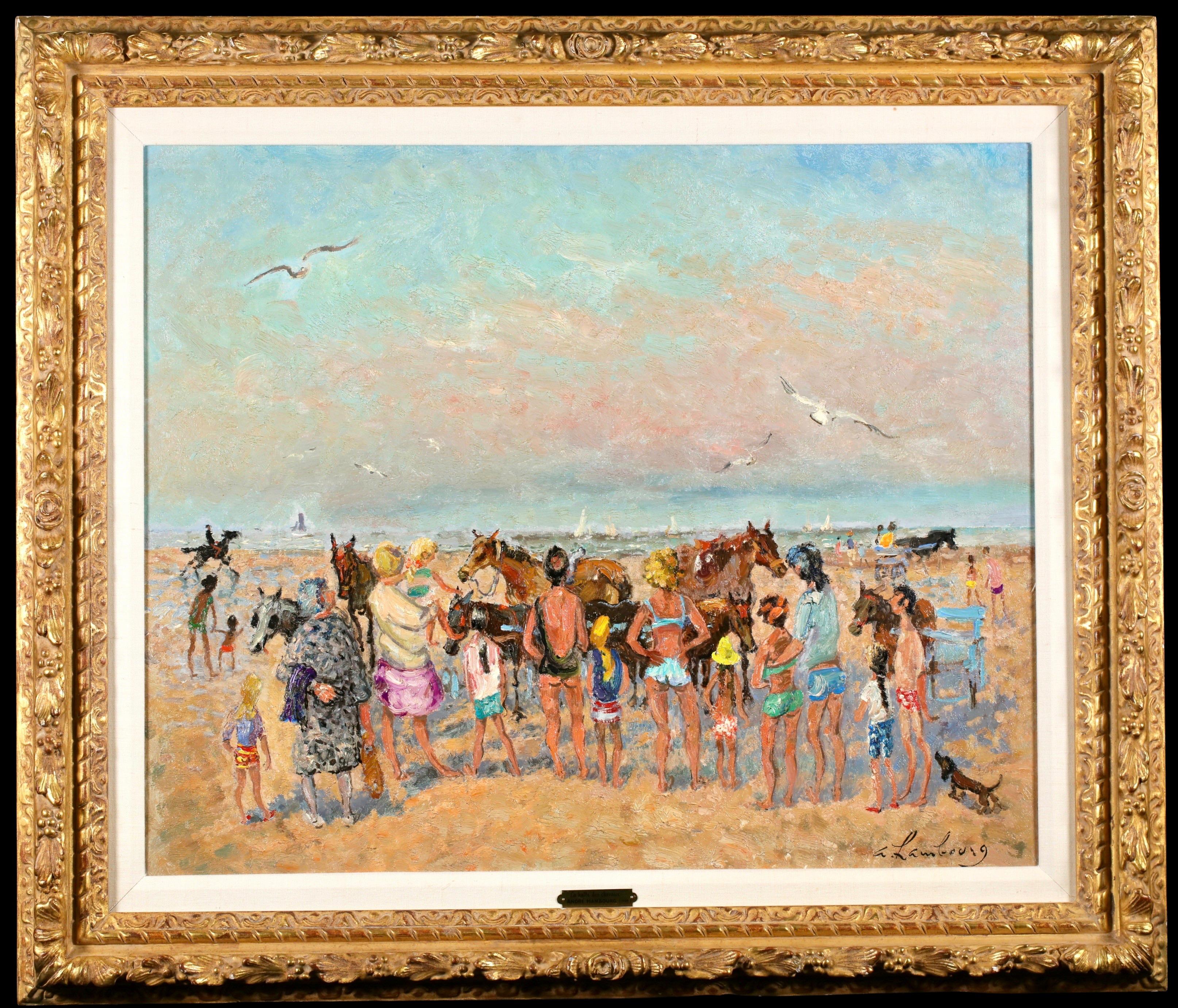 Figurative Painting di Andre Hambourg - Les petits chevaux de la plage - Paesaggio moderno ad olio di André Hambourg