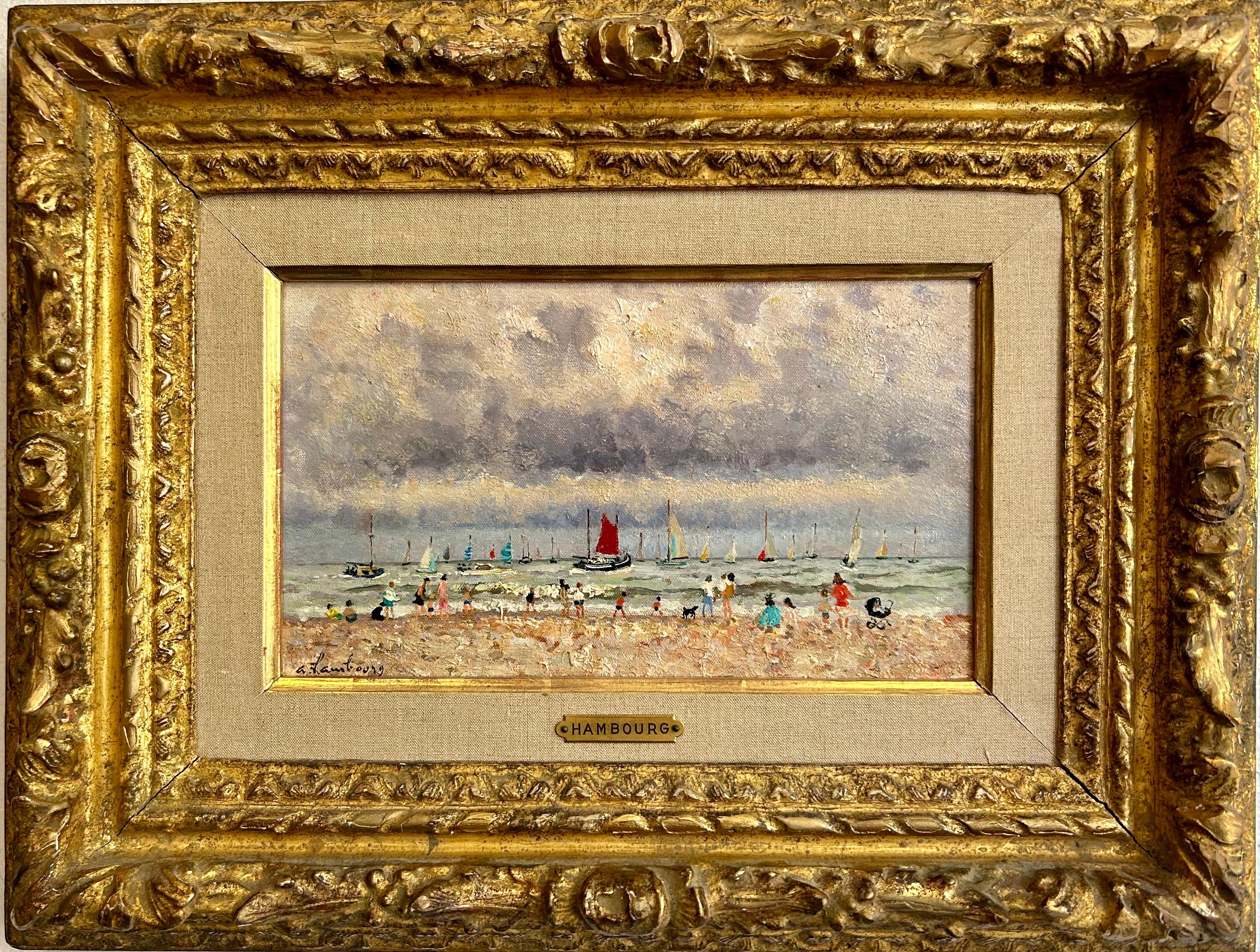 L’heure des yachts, Oil on canvas, French, mid-20th Century For Sale 4