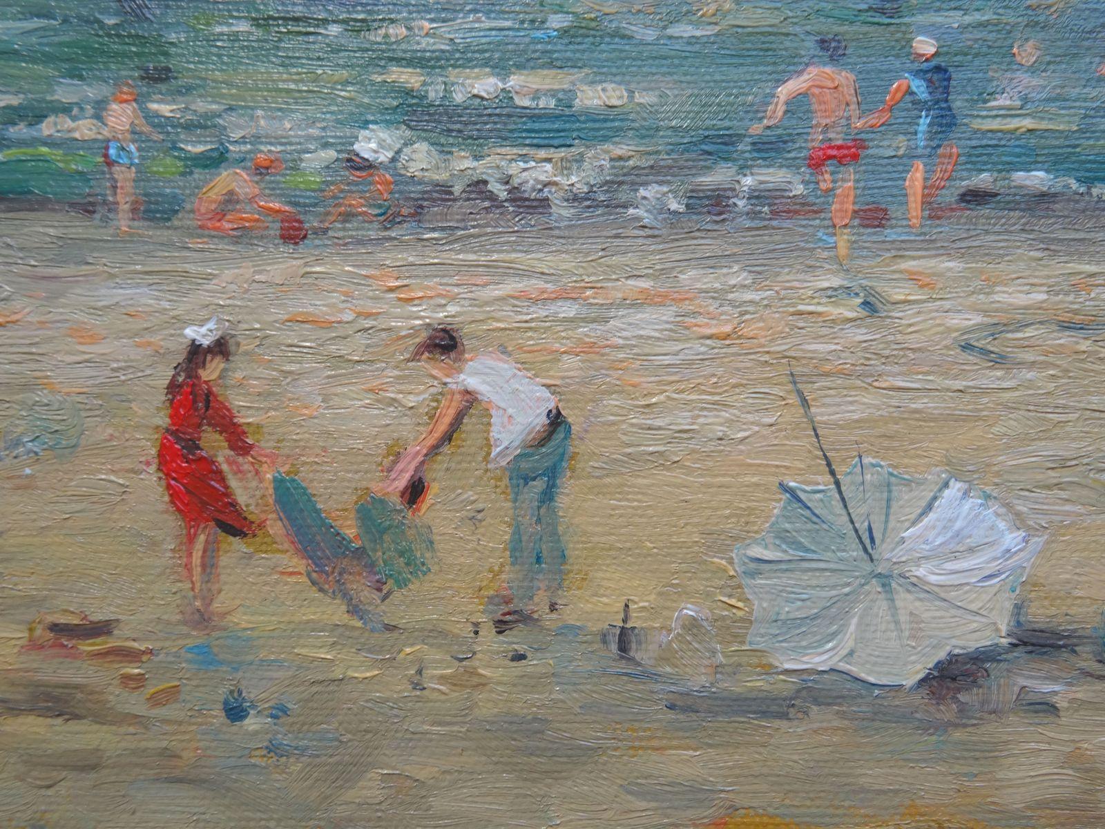 Nice time on Trouville beach. 1980. Canvas, oil, 44.5x52 cm
