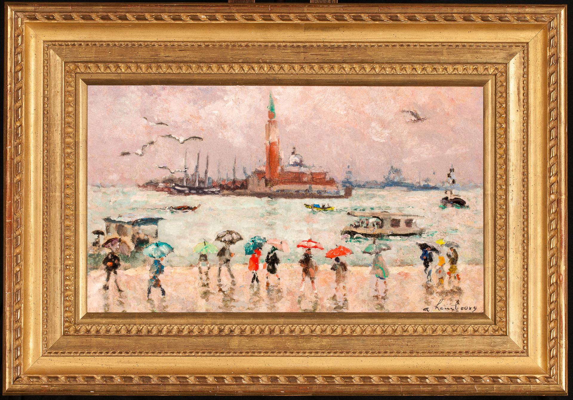 Pluie à Venise (Venise sous la pluie) - Painting de Andre Hambourg