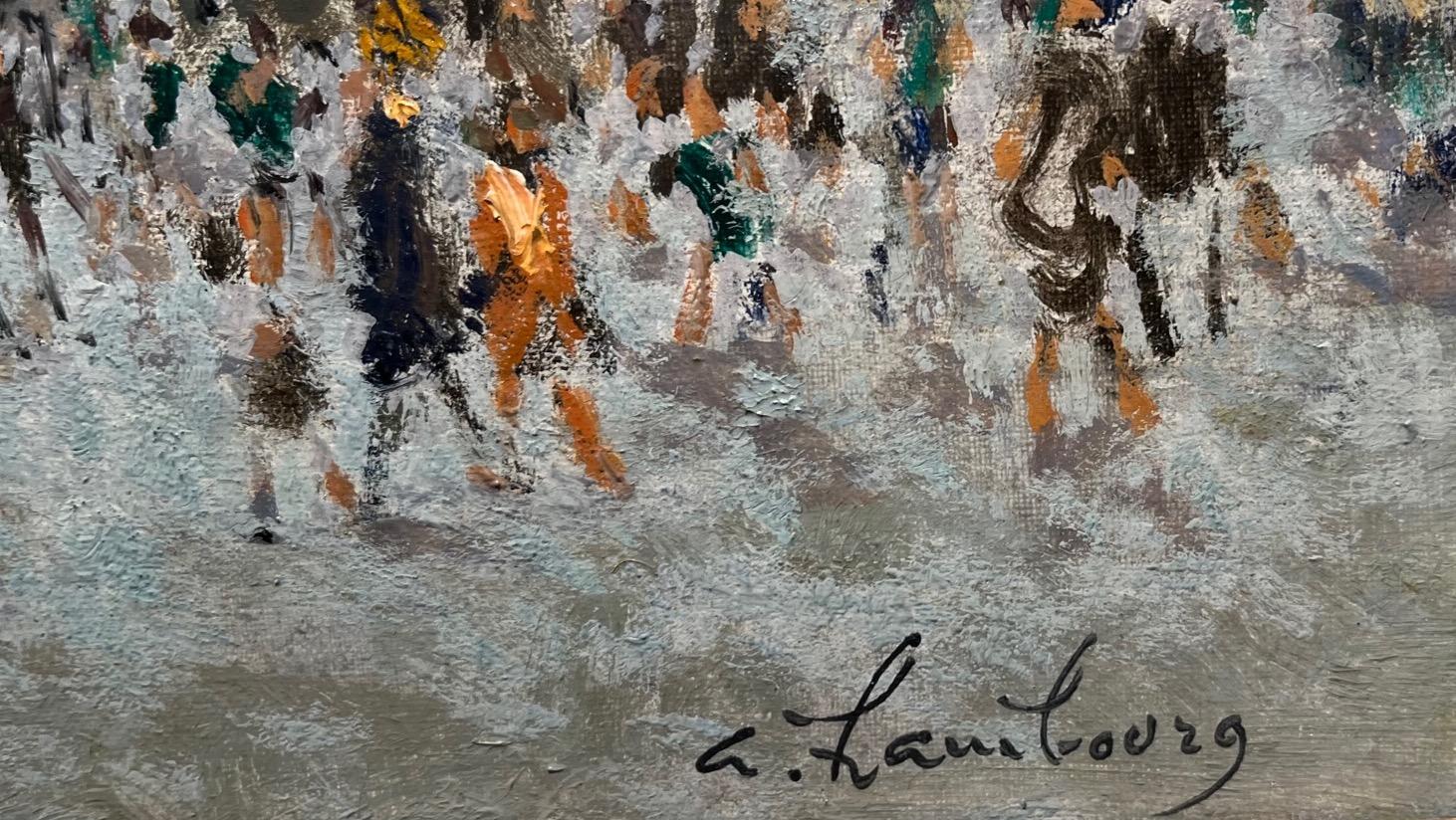 Le Parisien Andre Hambourg, connu pour ses paysages et ses marines lumineuses, est devenu un peintre engagé à partir de 1927. Il a étudié à l'Ecole Nationale Supérieure des Arts Décoratifs et à l'Ecole Nationale des Beaux-Arts dans le Studio de