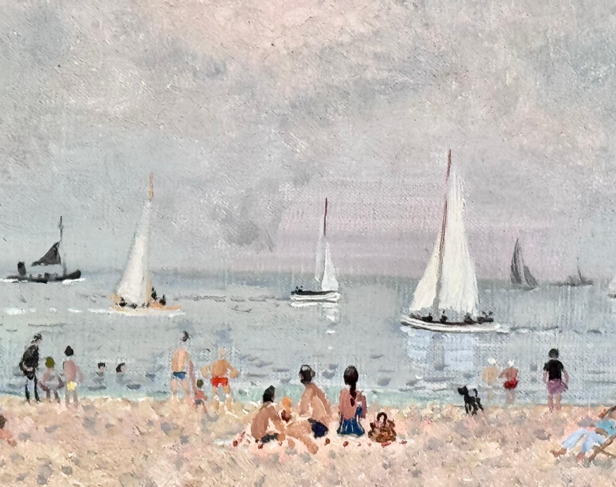 Scène de Plage par Beau Temps, 1962 - Painting de Andre Hambourg