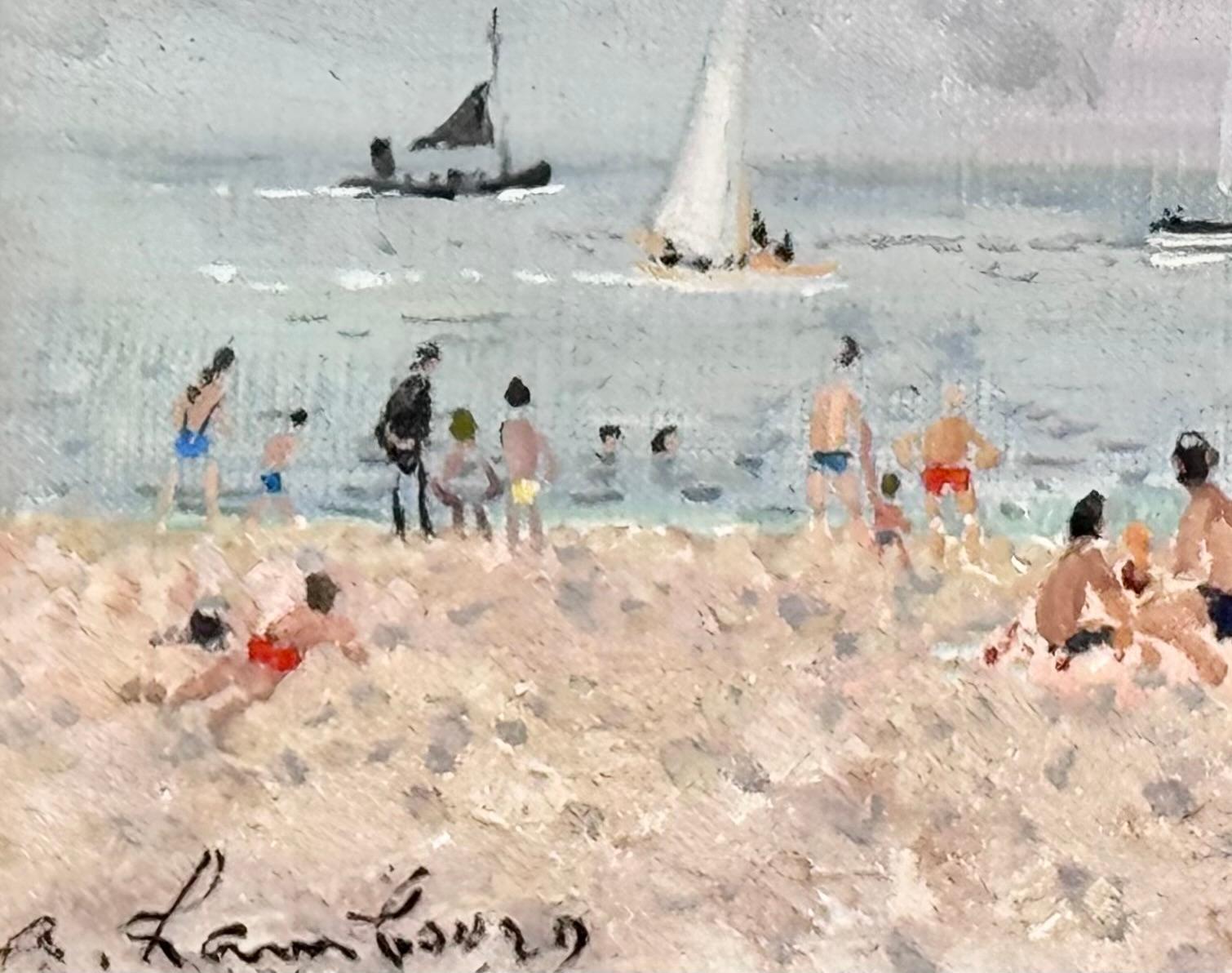 Scène de Plage par Beau Temps, 1962 - Gris Landscape Painting par Andre Hambourg