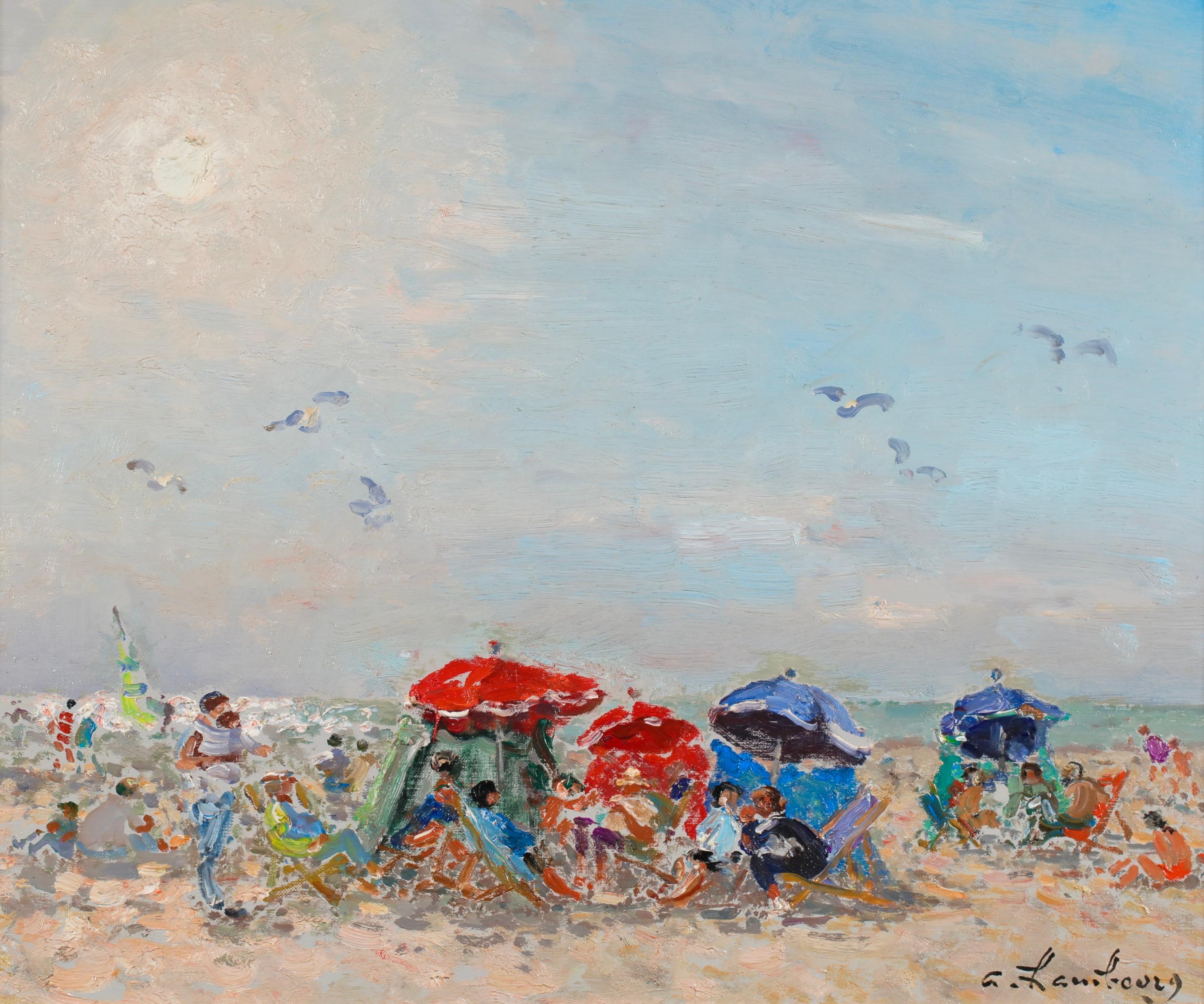 Soleil en Aout a Deauville - Paisaje moderno Pintura al óleo de André Hambourg - Painting de Andre Hambourg