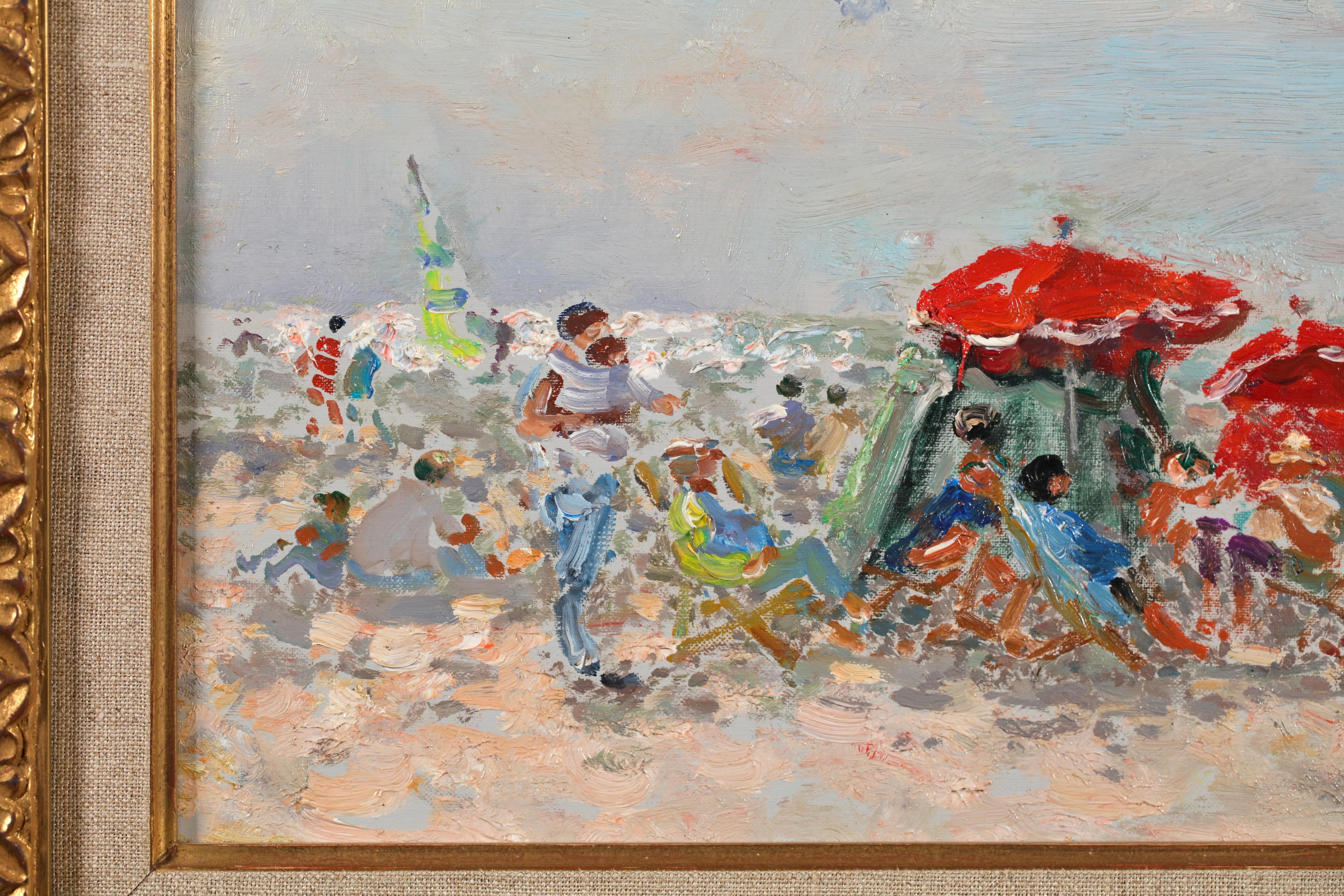 Soleil en Aout a Deauville - Paisaje moderno Pintura al óleo de André Hambourg - Painting Moderno de Andre Hambourg