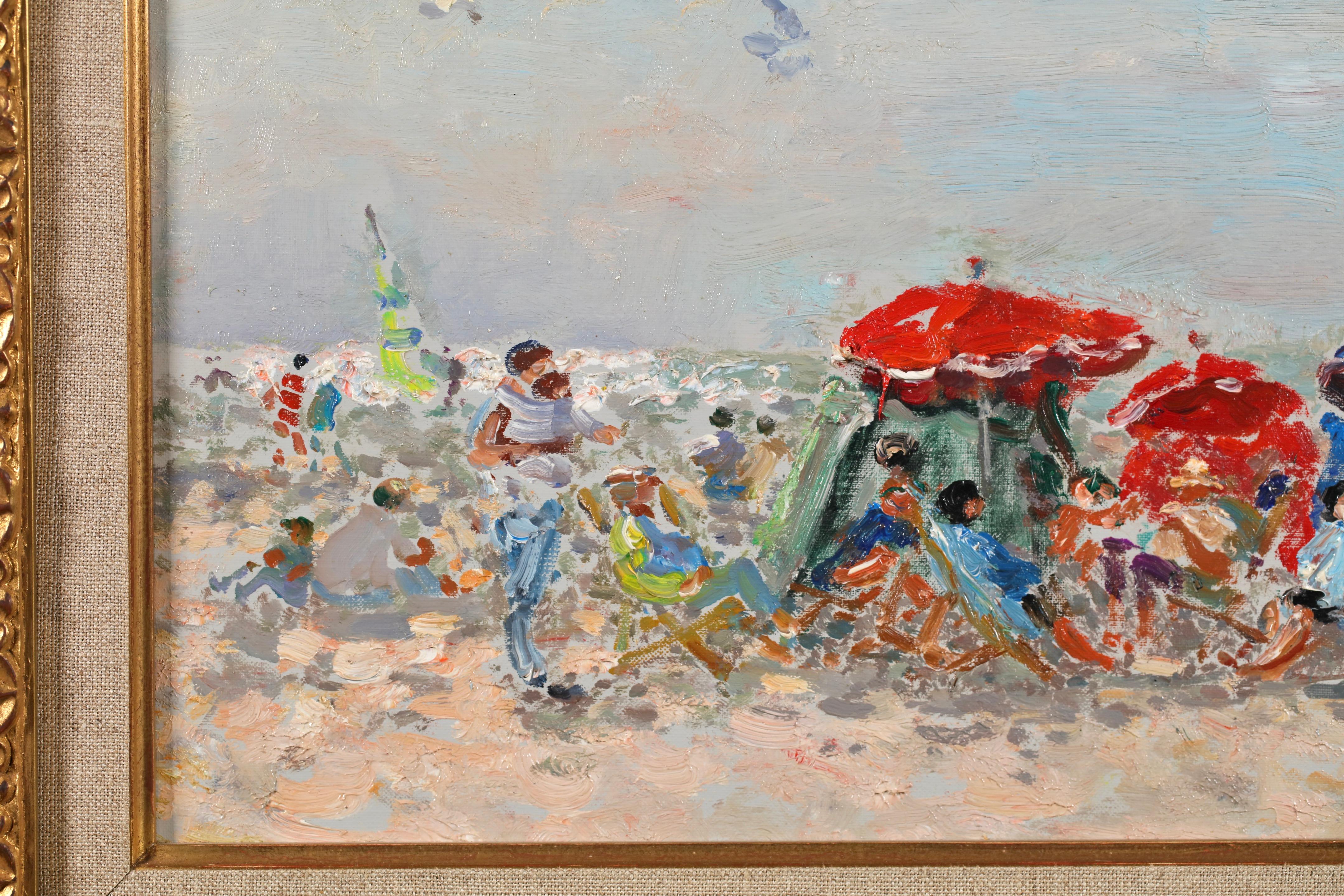 Soleil en Aout a Deauville - Paisaje moderno Pintura al óleo de André Hambourg 1