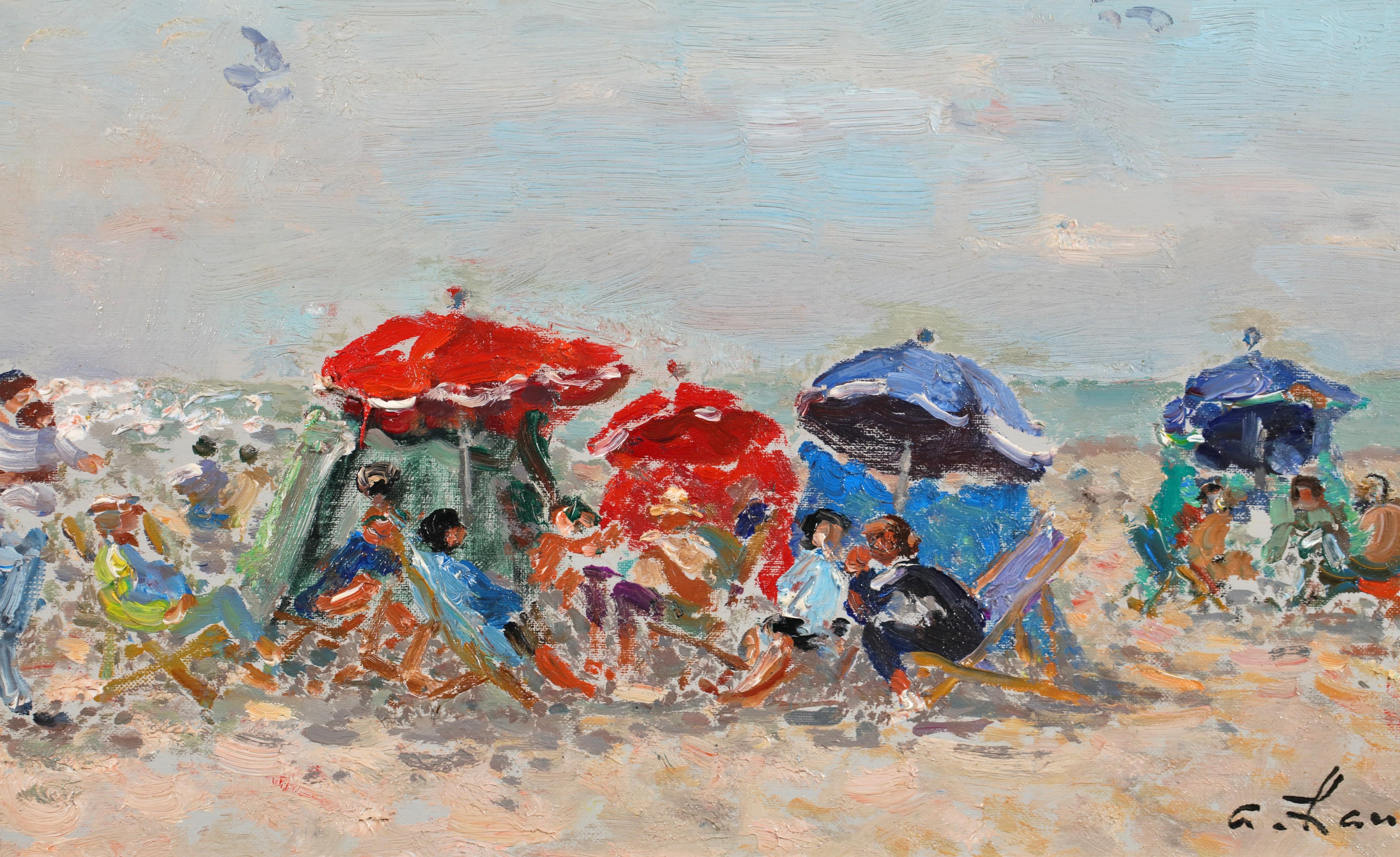Soleil en Aout a Deauville - Paisaje moderno Pintura al óleo de André Hambourg 2