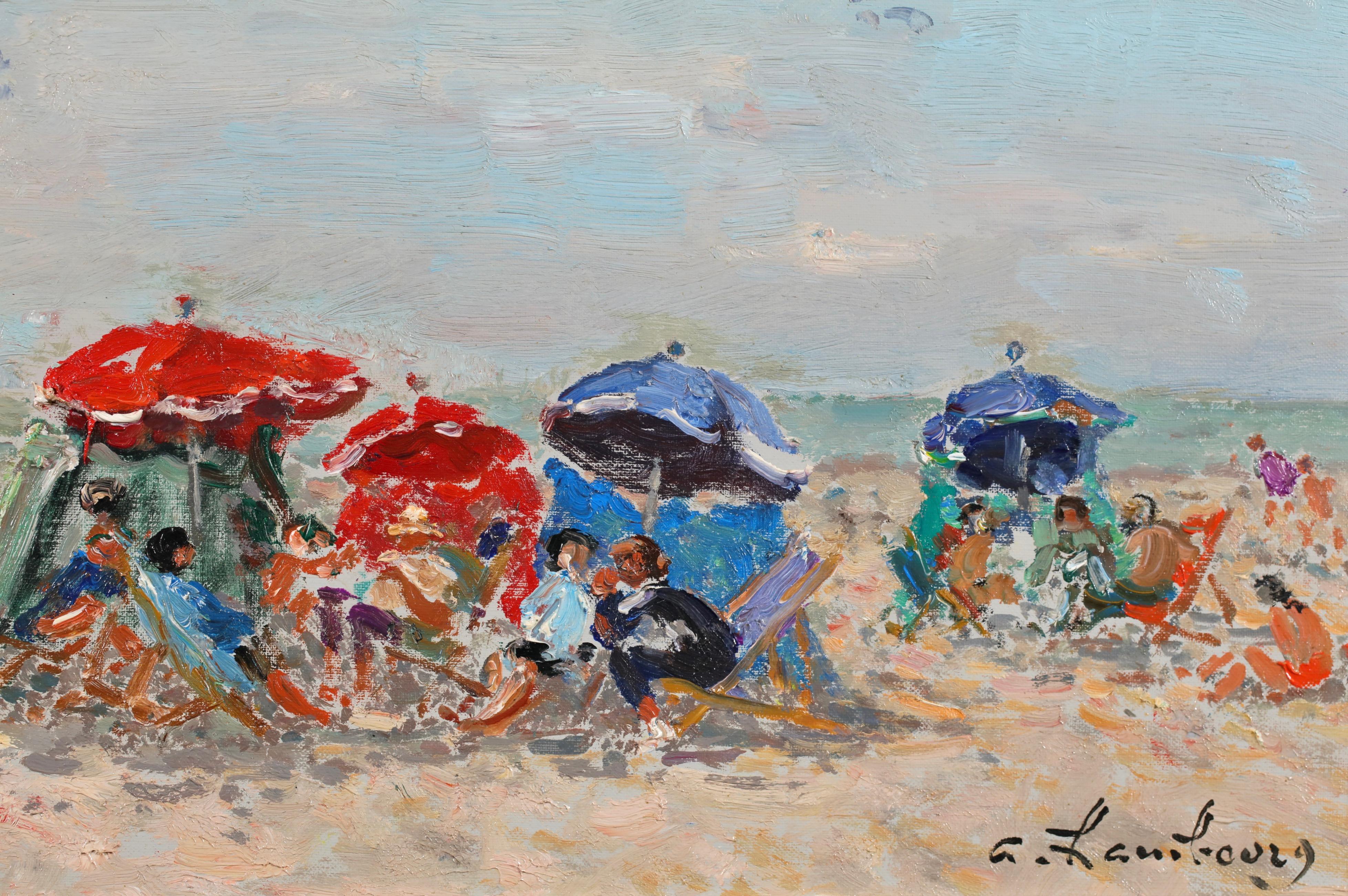 Soleil en Aout a Deauville - Paisaje moderno Pintura al óleo de André Hambourg 3