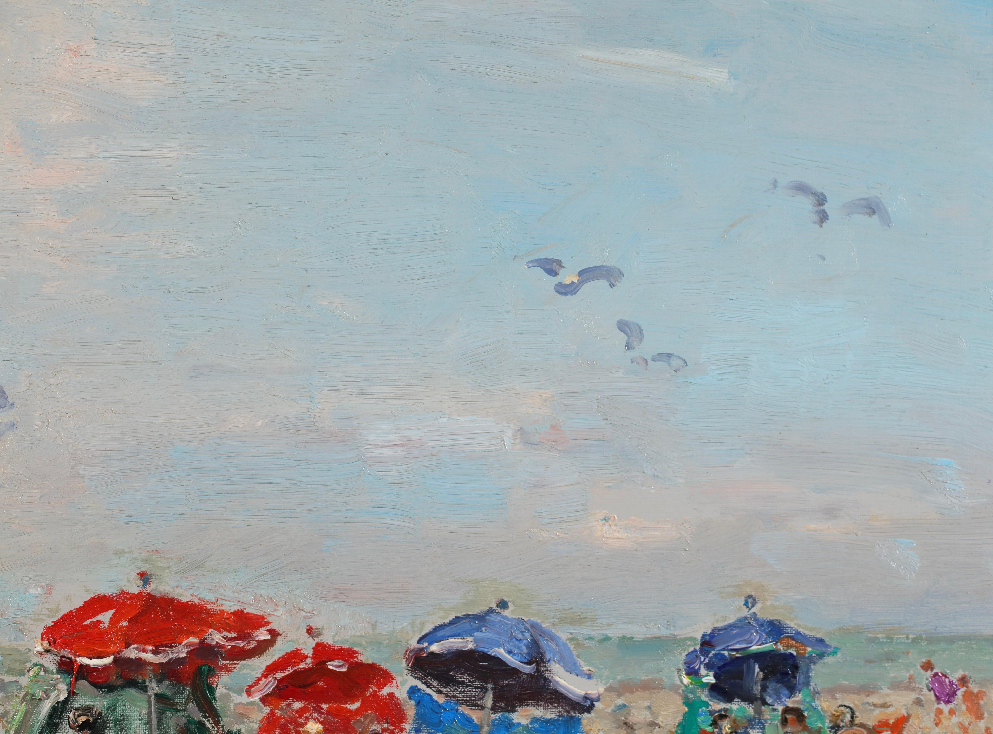 Soleil en Aout a Deauville - Paisaje moderno Pintura al óleo de André Hambourg 4