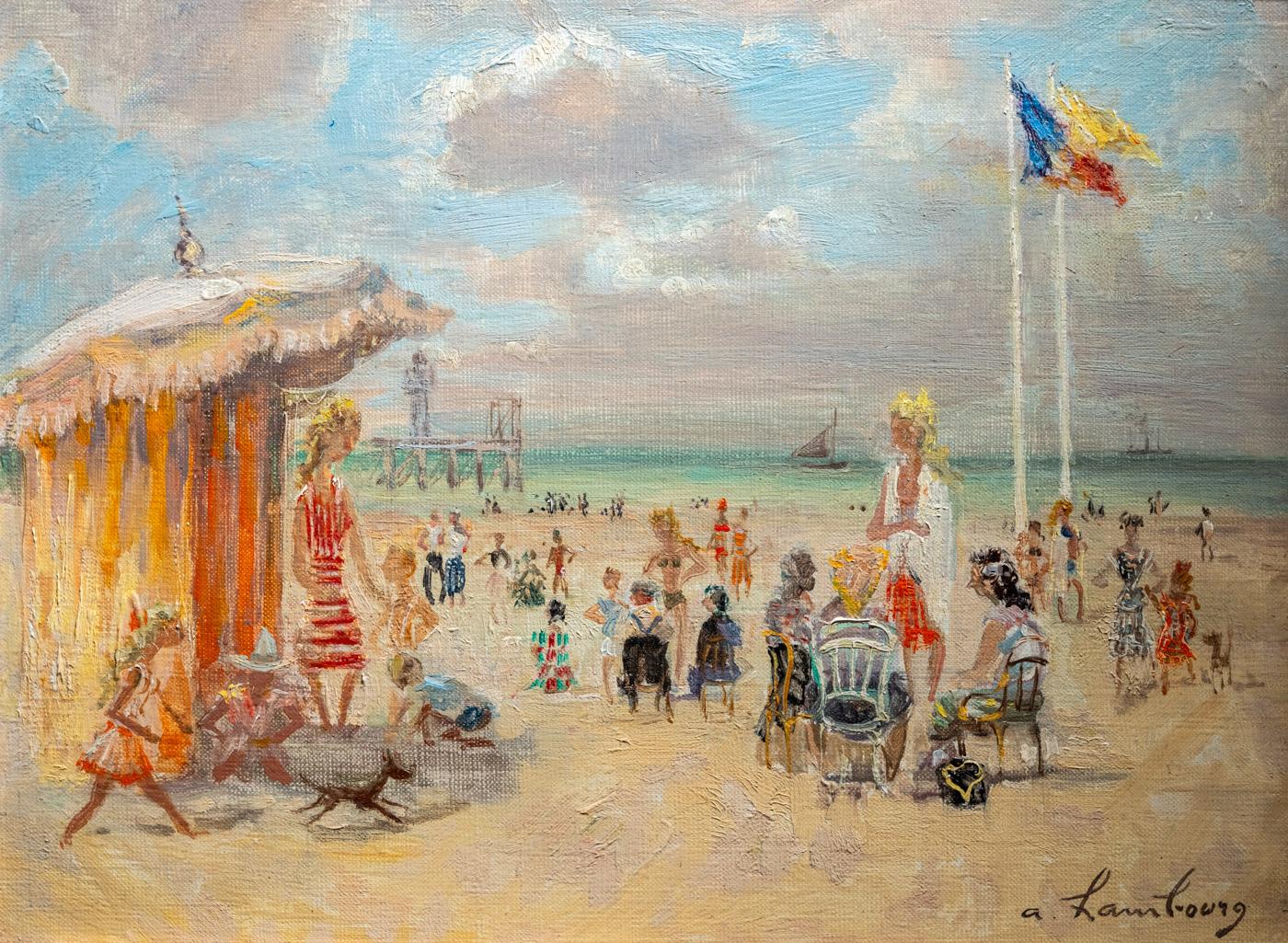 Sur la plage, Trouville - Painting de Andre Hambourg