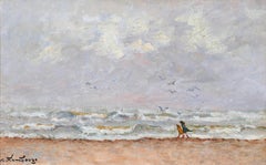 Retro Tempete sur La Manche - Modern Sea Landscape Oil Painting by André Hambourg