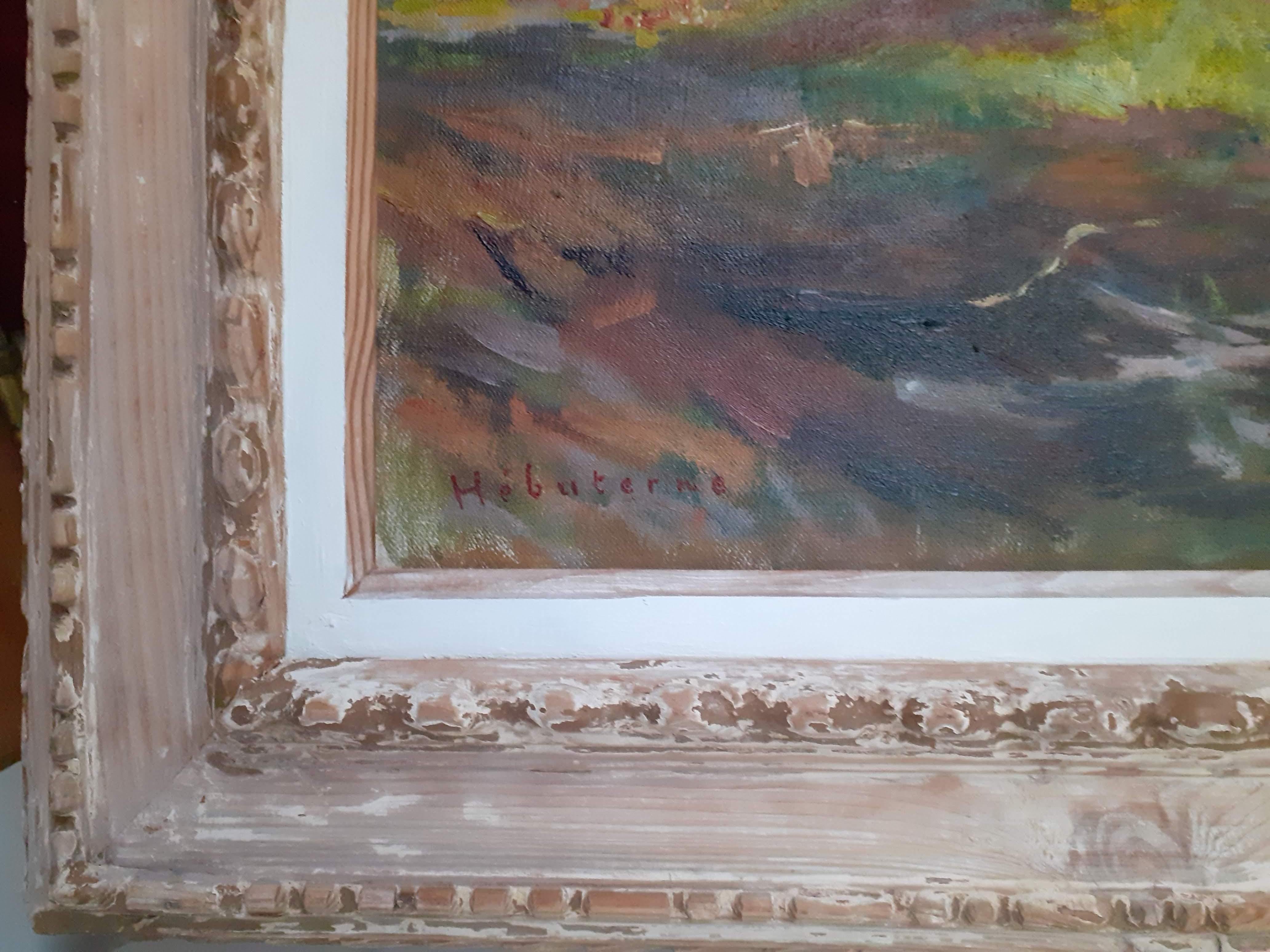 Grand tableau impressionniste River Landscape du frère de Modigliani, Giverny - Painting de André Hébuterne
