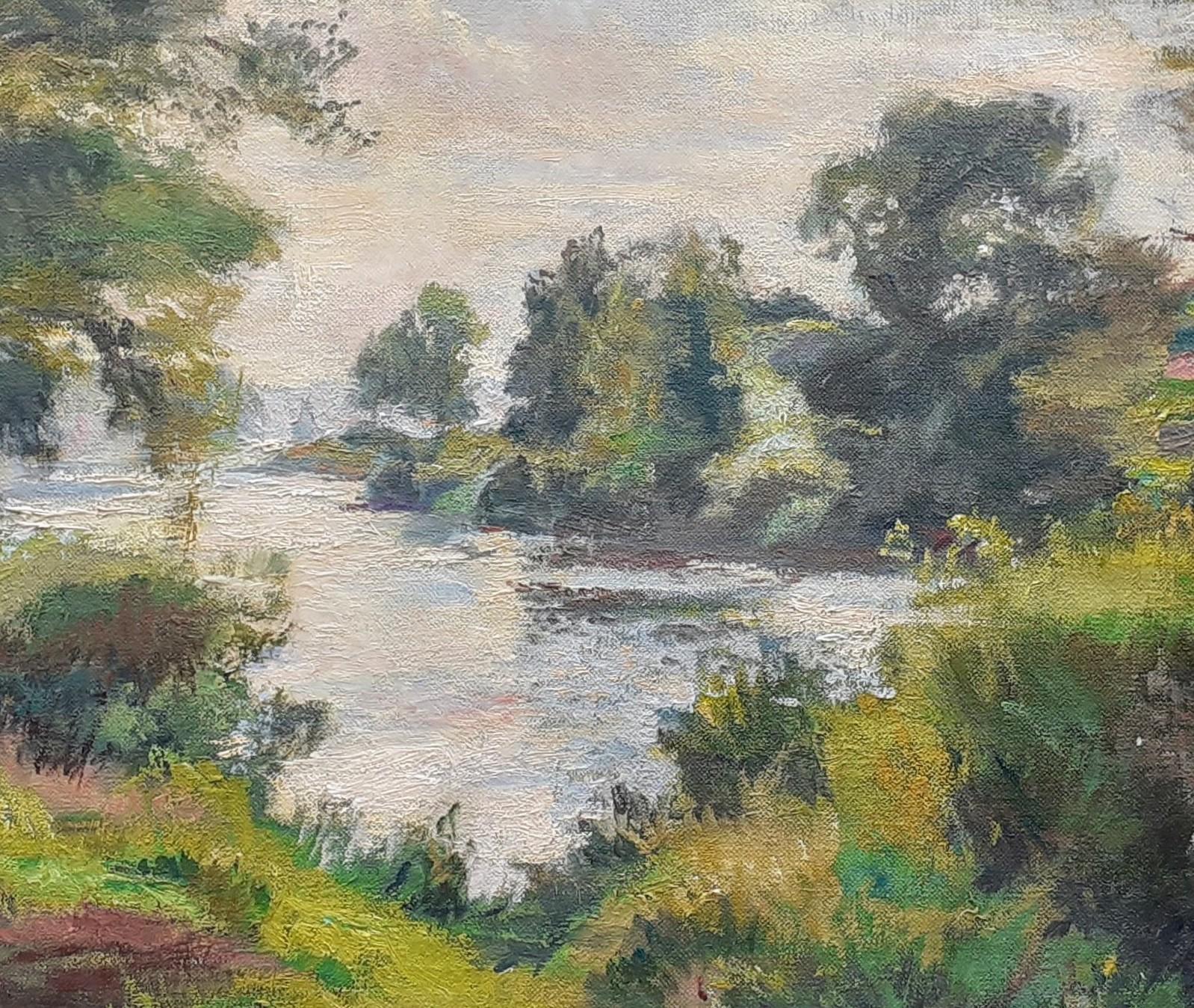 Grand tableau impressionniste River Landscape du frère de Modigliani, Giverny 1