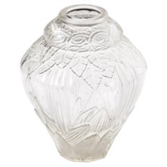 Andre Hunebelle Translucent & Frosted Glass Vase With Floral Detailing