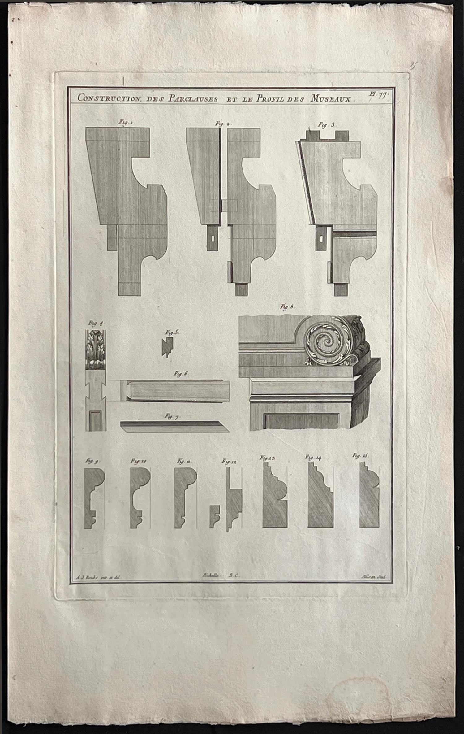 Construction des Parclauses, Roubo, gravure de conception d'ébénisterie française - Print de Andre Jacob Roubo