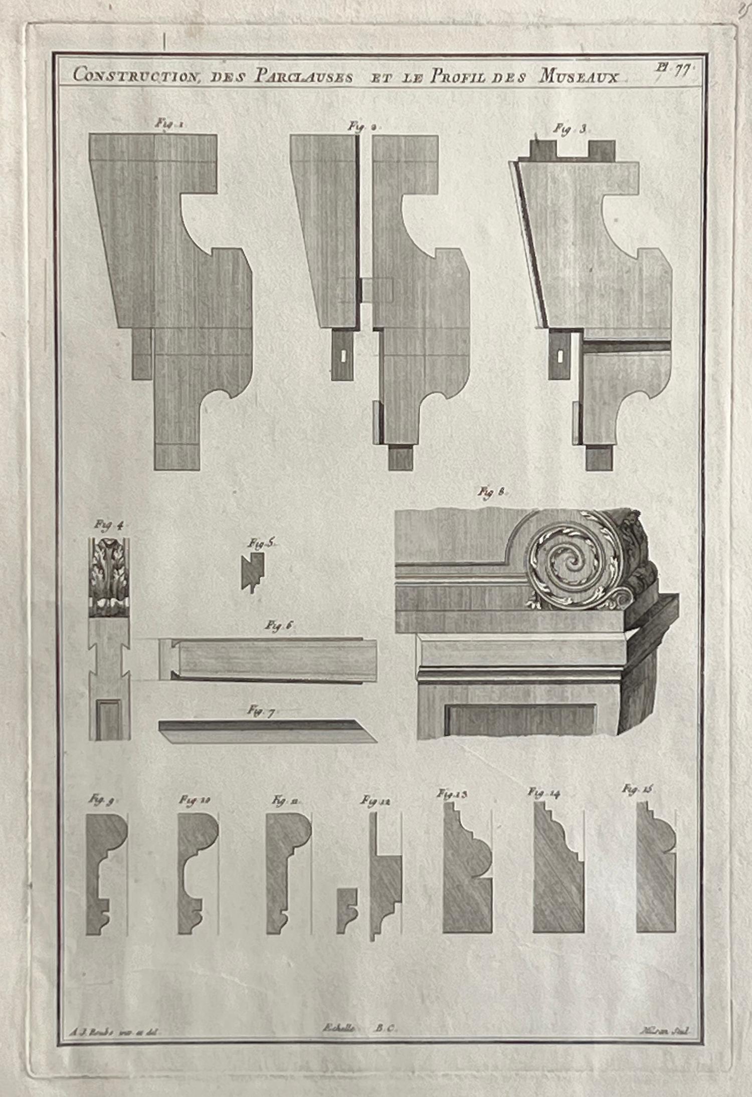 Construction des Parclauses, Roubo, gravure de conception d'ébénisterie française