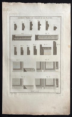 A.Profiles Des Cimaisses, incisione di design per l'ebanisteria francese Roubo