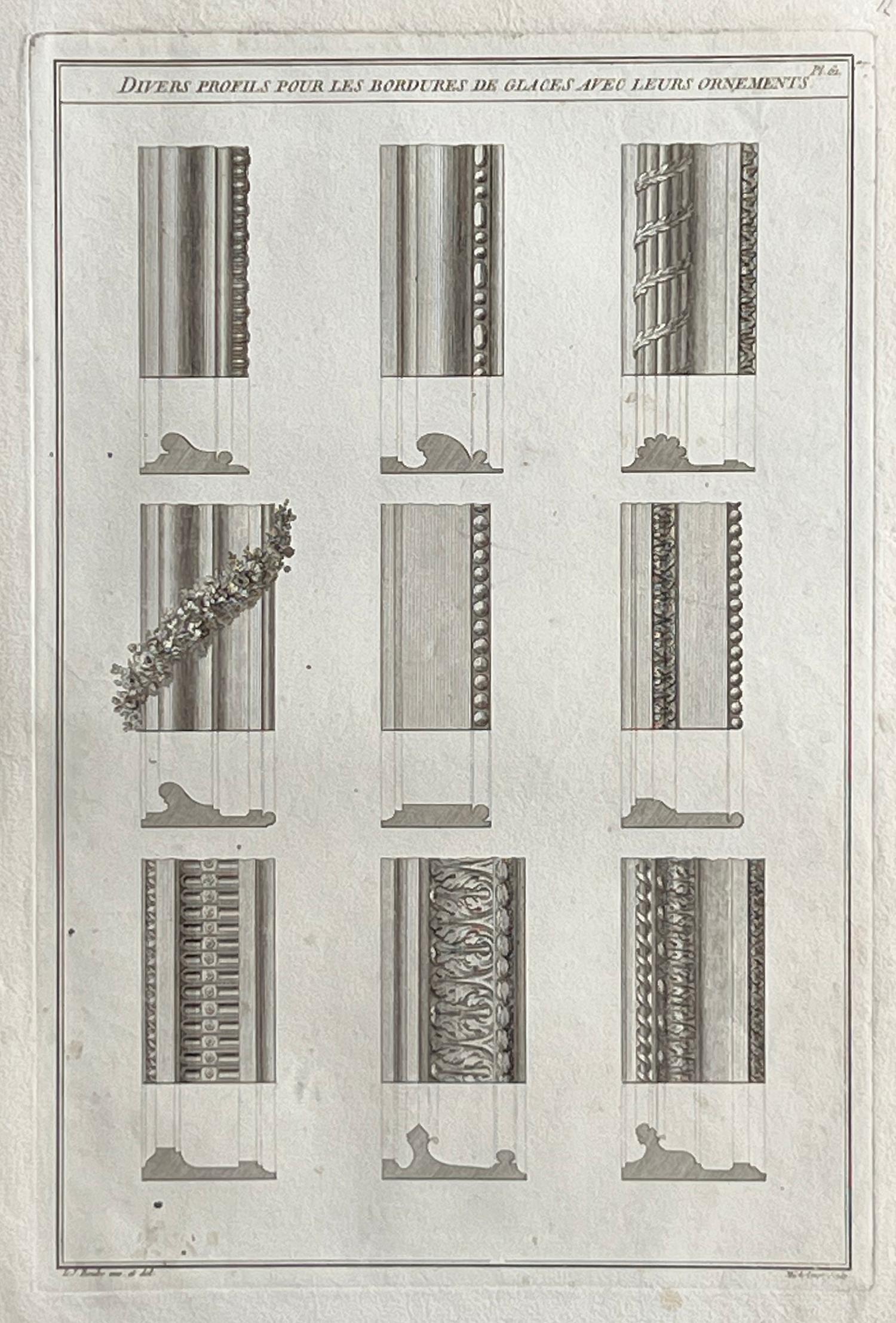 Print de Andre Jacob Roubo - Different Profils Pour Les Bordures, Roubo Grabado de diseño de ebanistería francesa