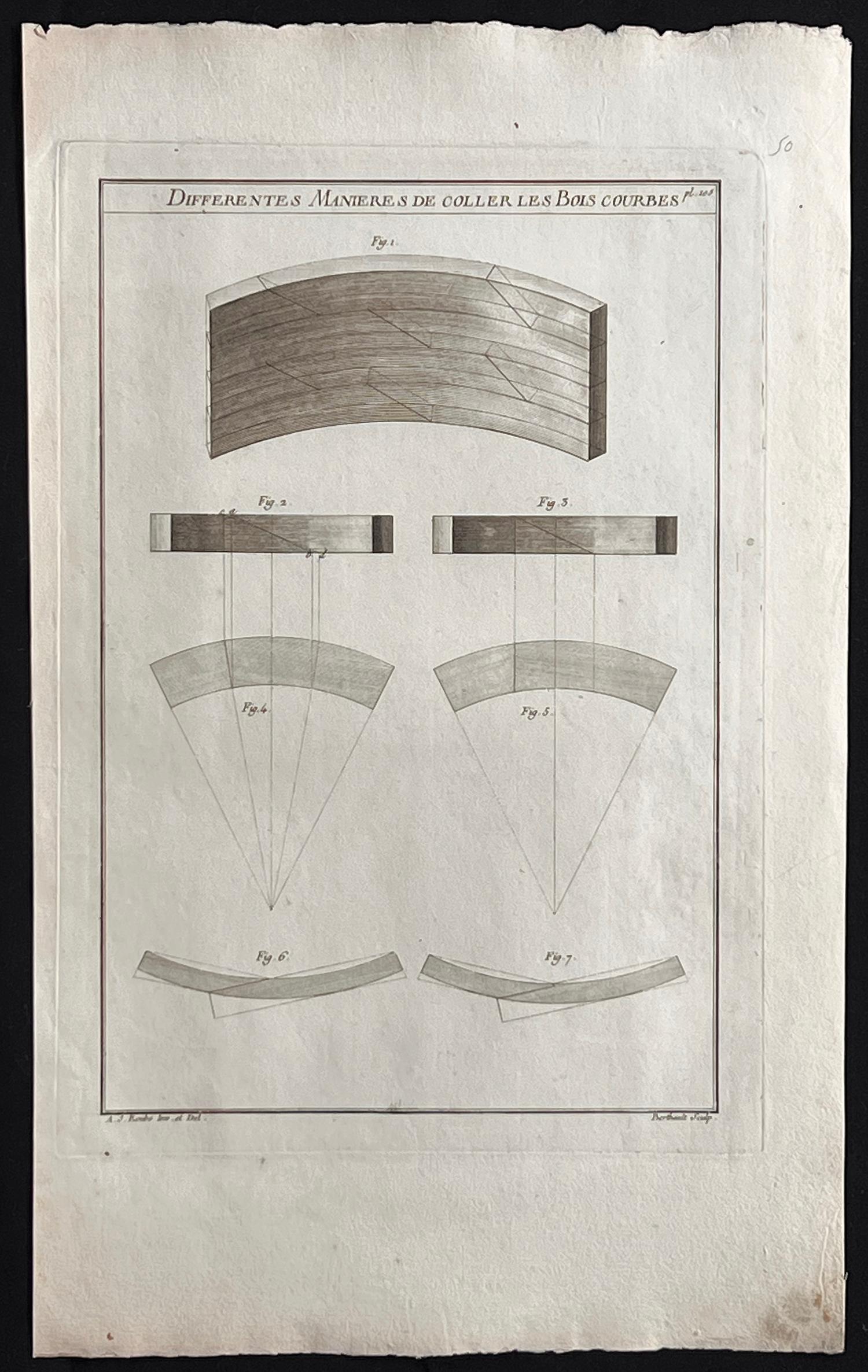 Differents Manieres de Coller, Roubo French cabinetmaking design engraving - Print by Andre Jacob Roubo