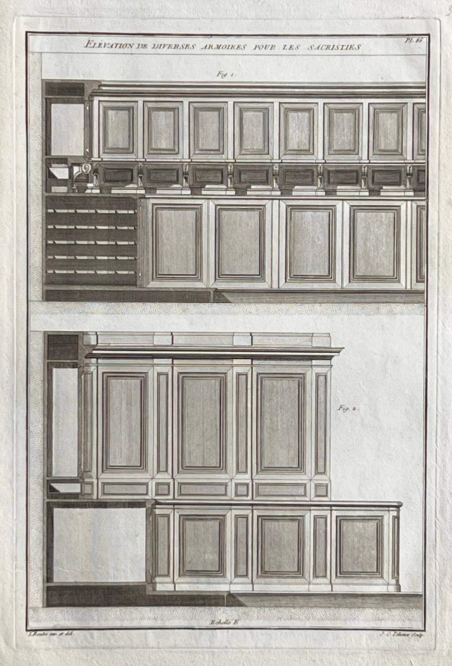Elevations de Diverses Armoires, Roubo French cabinetmaking design engraving