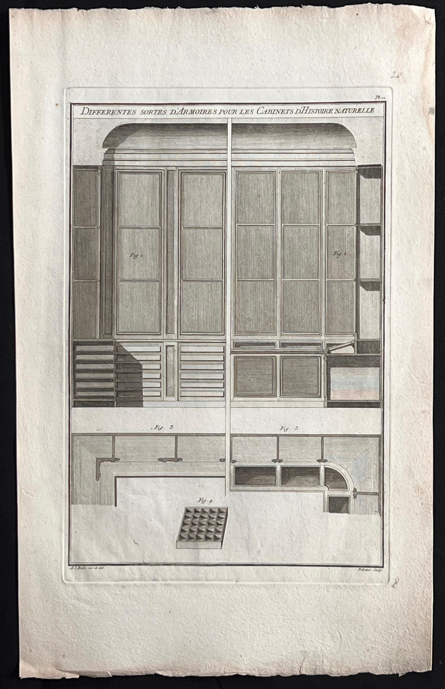 Les Cabinets D'Histoire Naturelle, Roubo Grabado de diseño de ebanistería francesa - Print de Andre Jacob Roubo