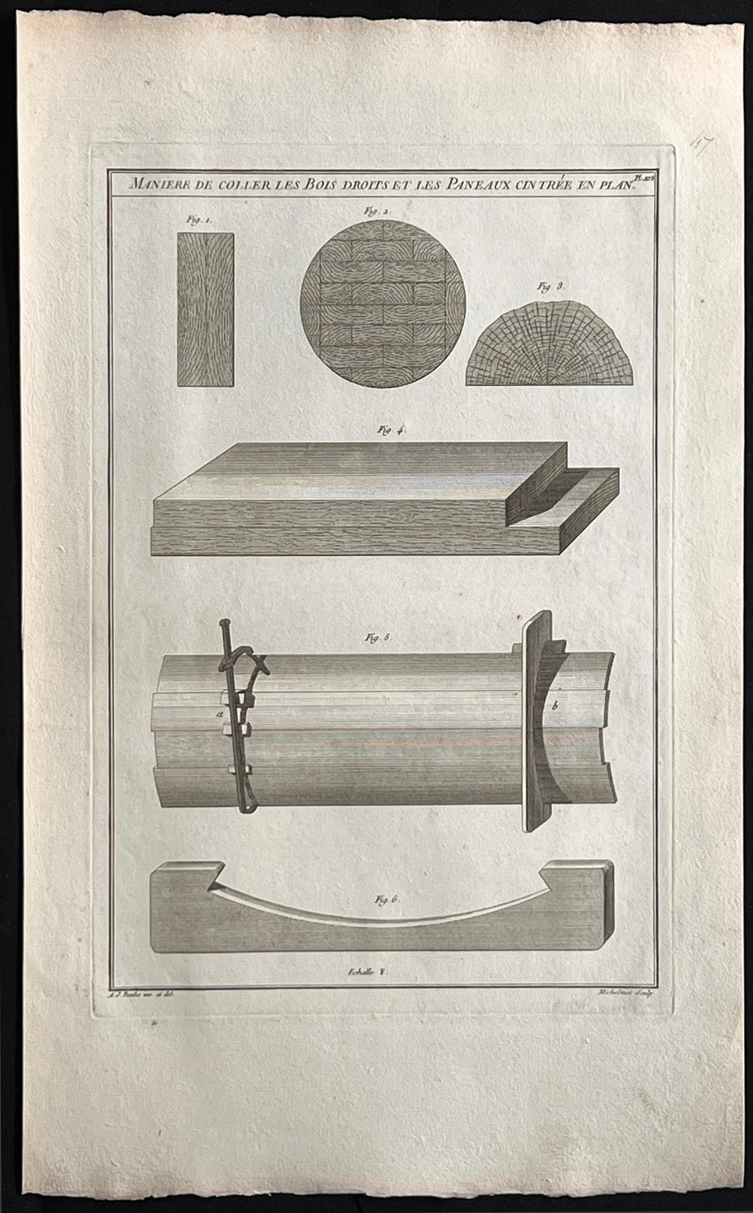 Maniere de Coller Les Bois Droits, Roubo Französisches Tischlerdesign-Stickerei, Gravur – Print von Andre Jacob Roubo