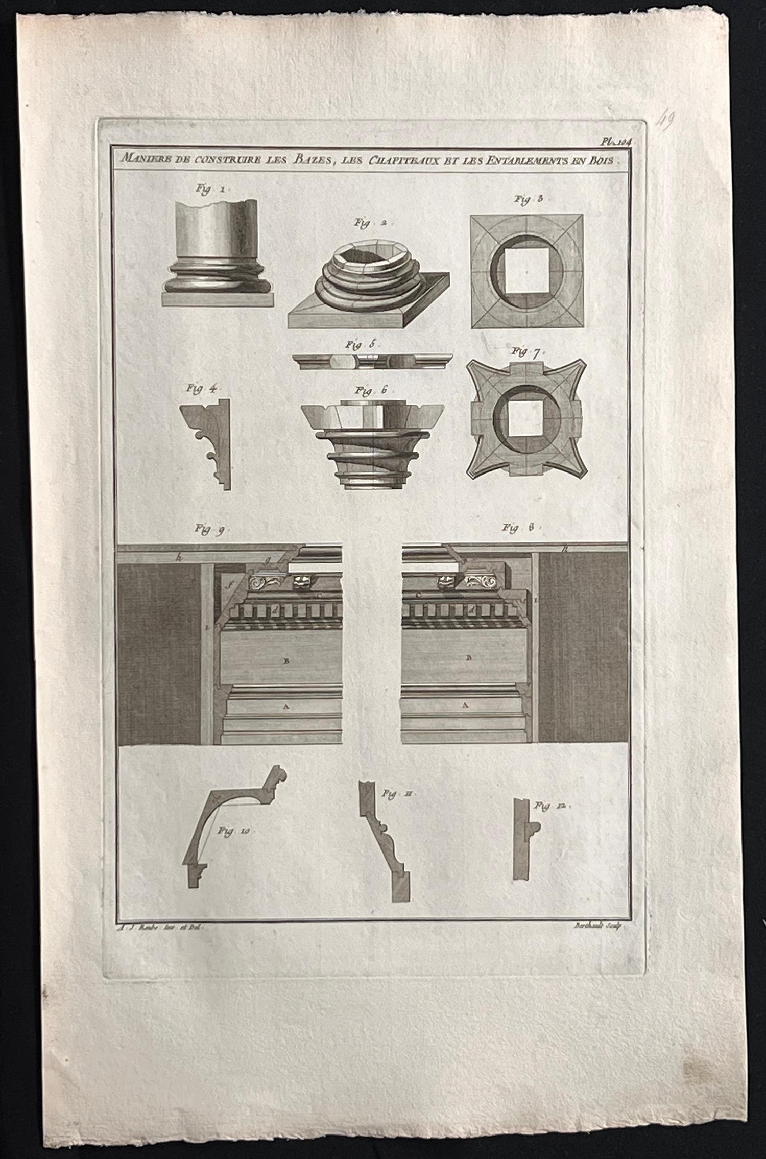 Manière de construction Les Bazes, Roubo, gravure de conception d'ébénisterie française - Print de Andre Jacob Roubo
