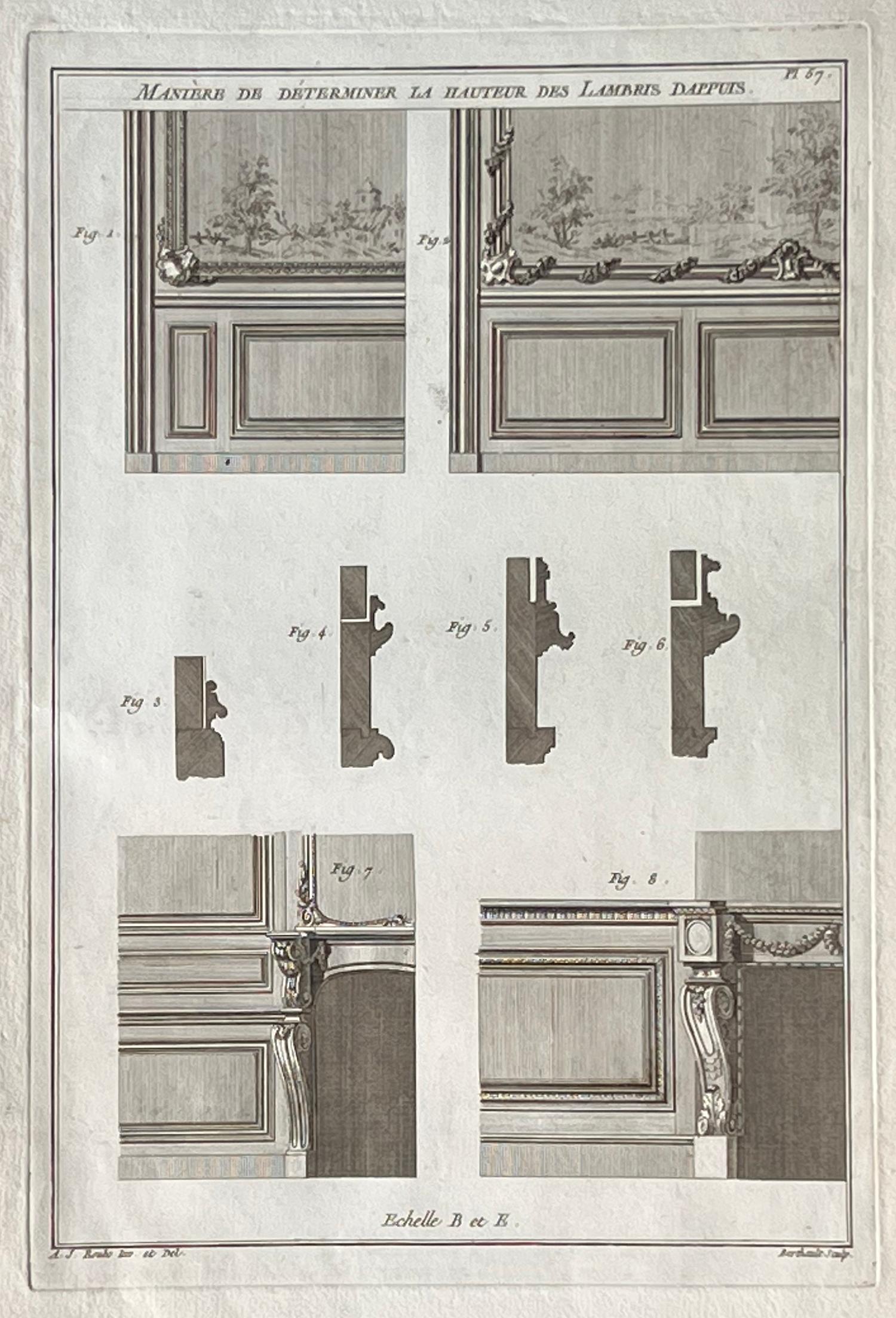Maniere de Determiner La Hauteur, Roubo French cabinetmaking design engraving