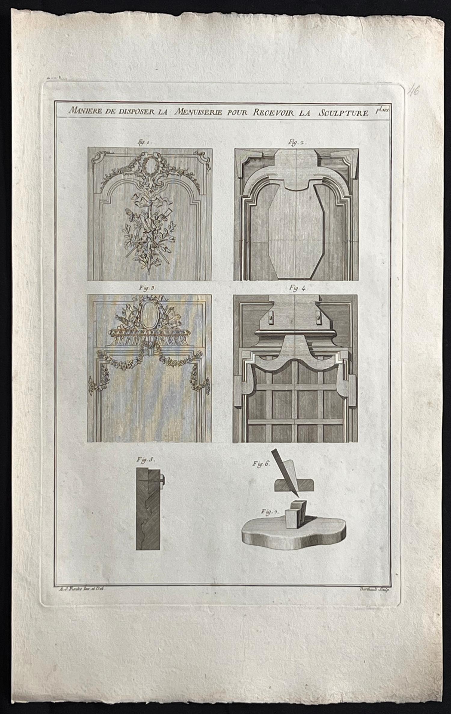 Maniere de Disposer La Menuiserie, Roubo French cabinetmaking design engraving - Print by Andre Jacob Roubo