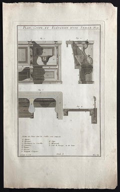 Plan, Coupe, et Elevation d'une Stalle, Roubo French cabinetmaking engraving