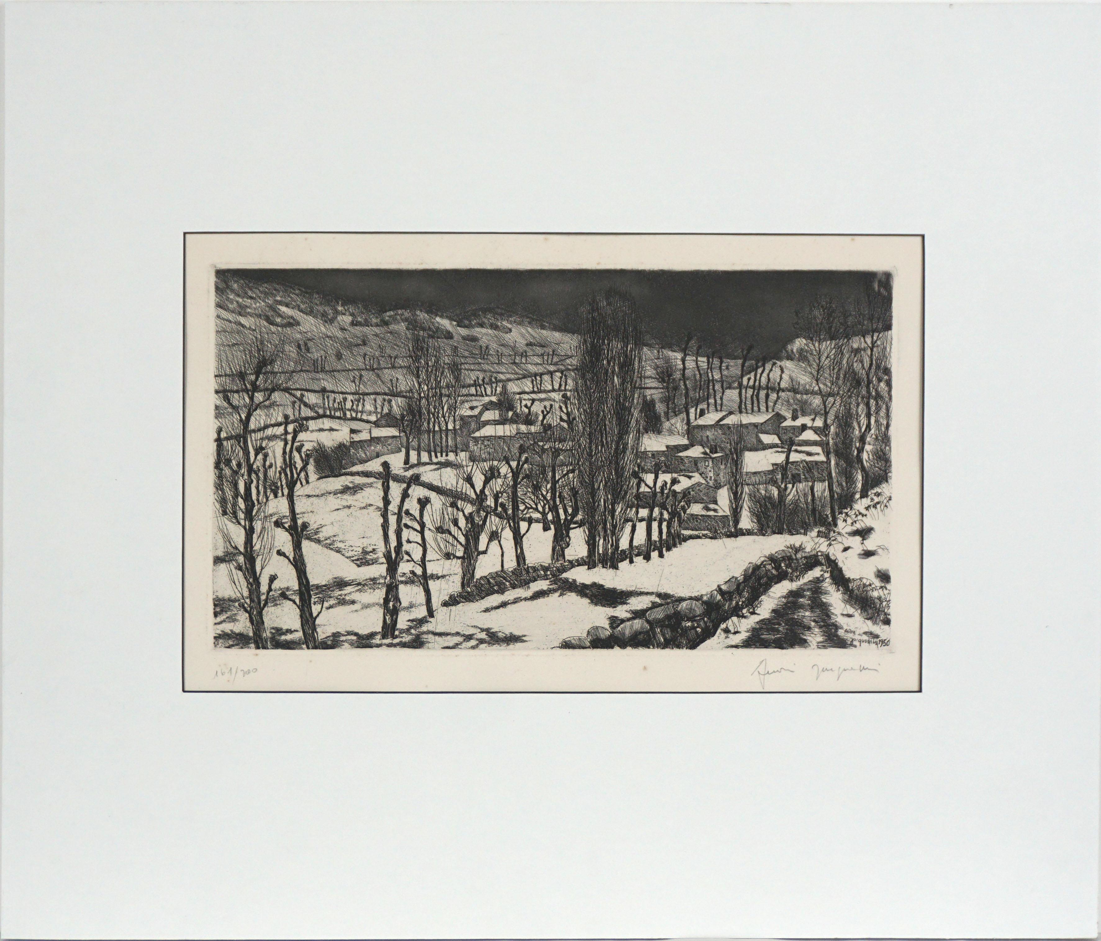 Französische impressionistische Radierung aus der Mitte des Jahrhunderts – „Degel en Haute Loire“ – Print von andre jacquemin 