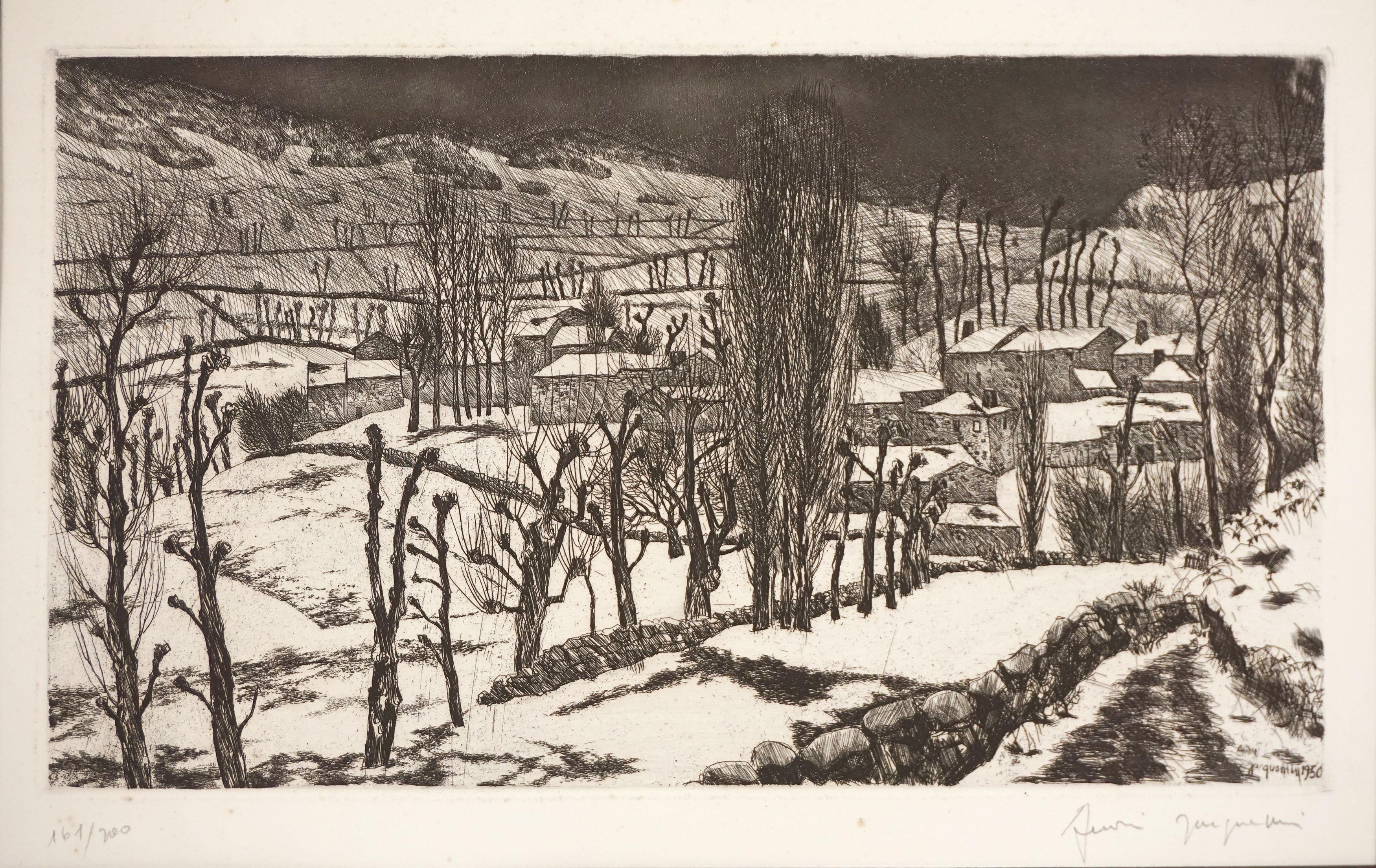 Französische impressionistische Radierung aus der Mitte des Jahrhunderts – „Degel en Haute Loire“ (Impressionismus), Print, von andre jacquemin 