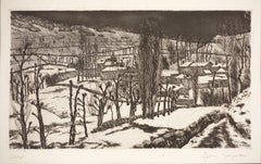 Acquaforte impressionista francese della metà del secolo scorso - "Degel en Haute Loire