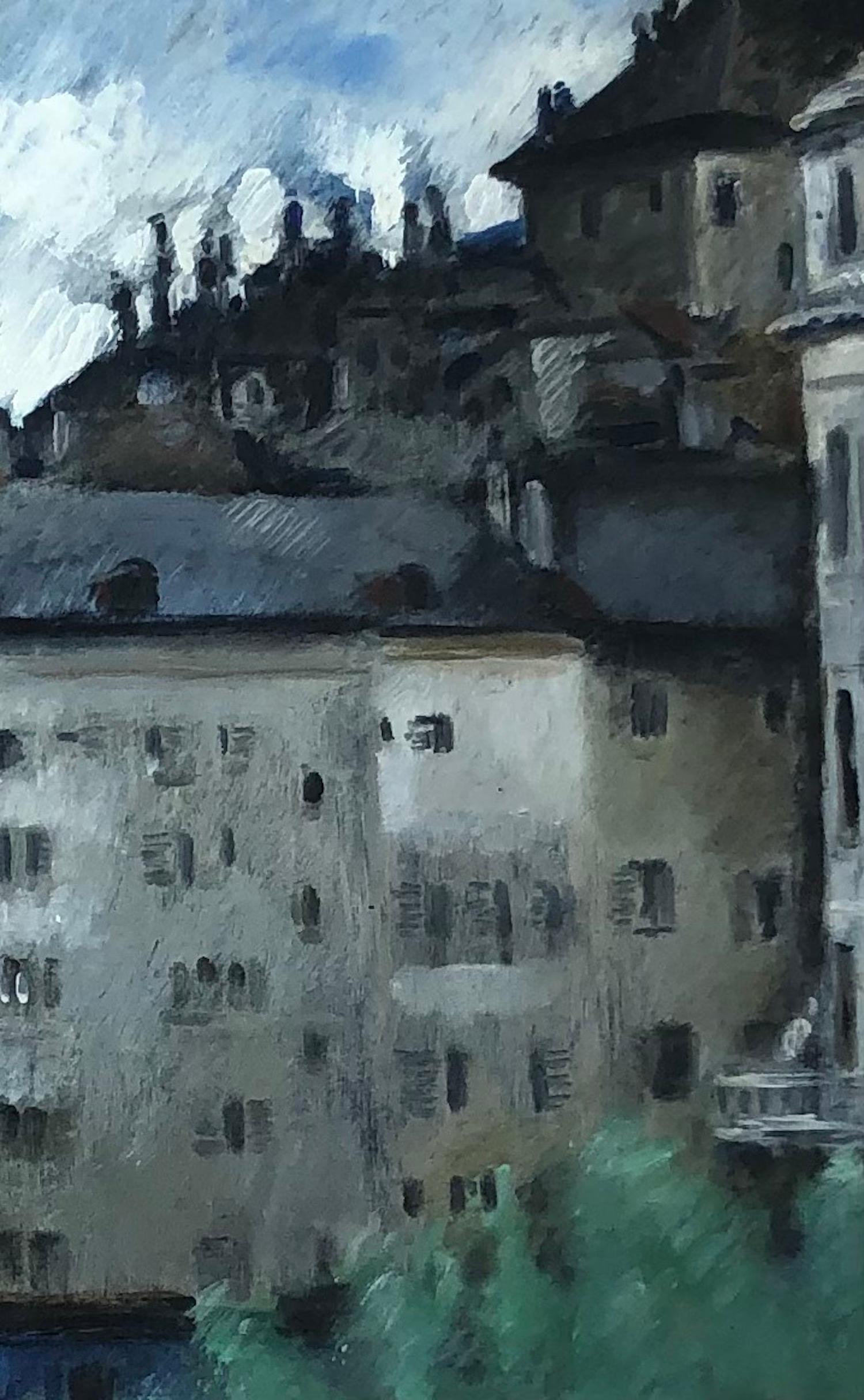 Building and city skyline - Modern Painting by André Julien Prina