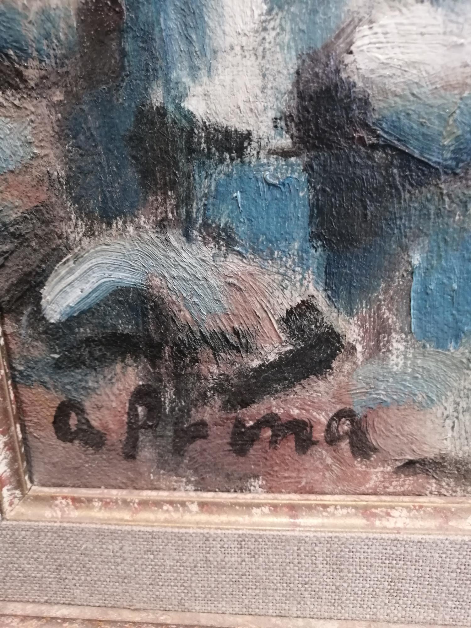 Maisons en bord de rivière - Expressionniste Painting par André Julien Prina