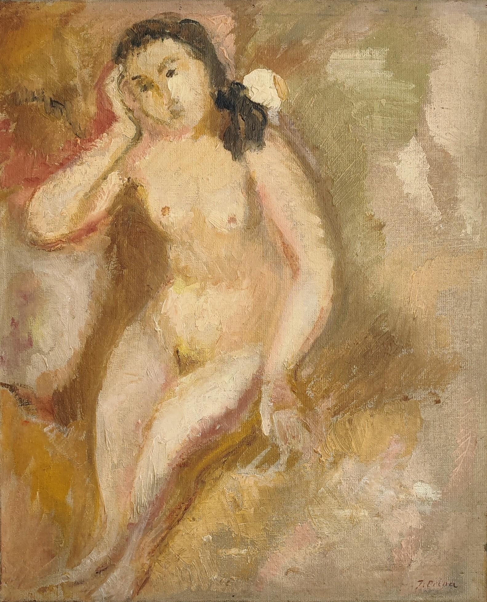 André Julien Prina Nude Painting - Young woman posing nude