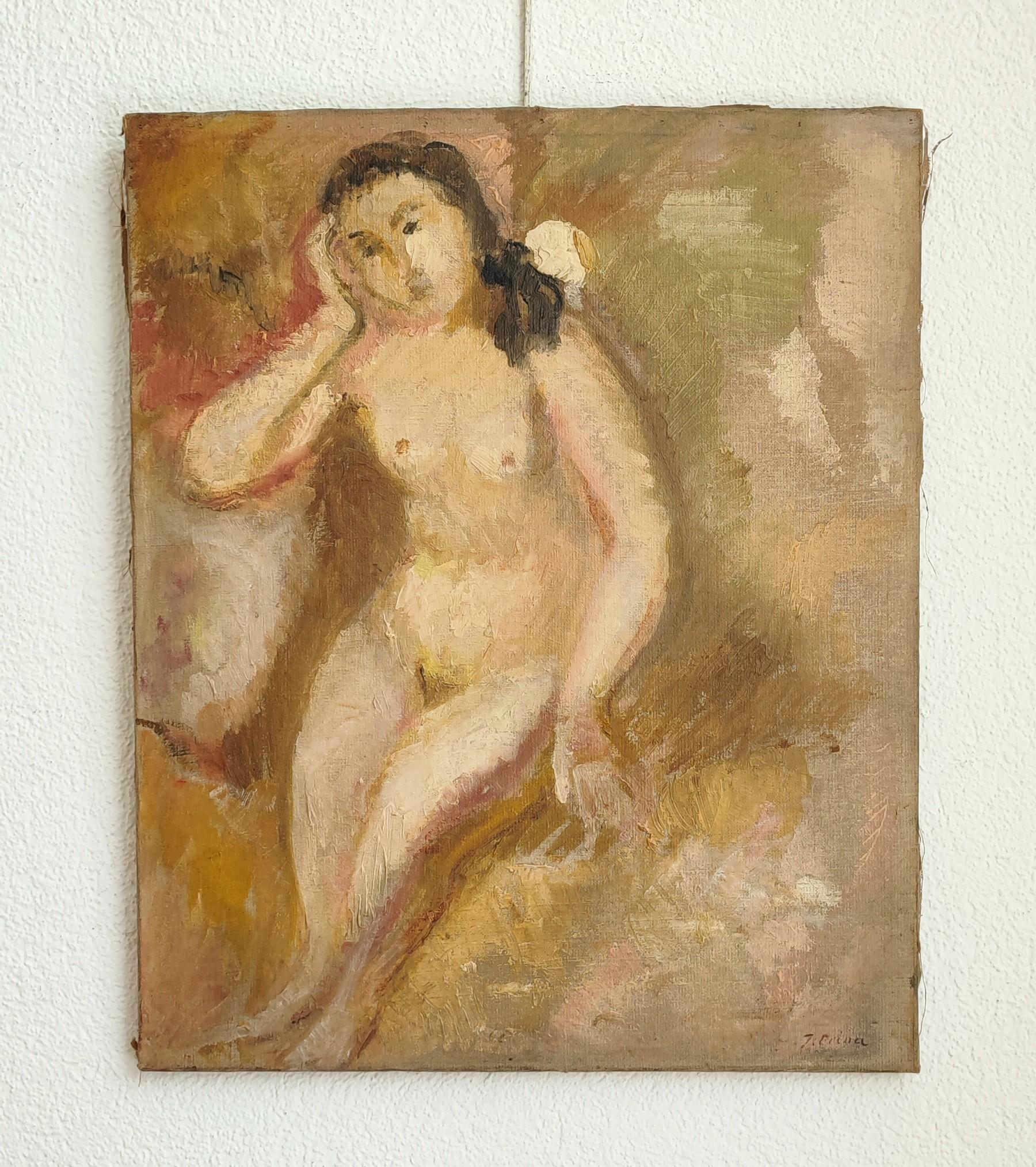 Jeune femme posant nue - Painting de André Julien Prina