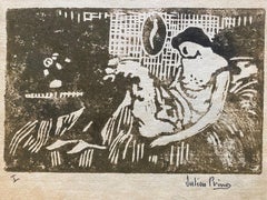 Antique Reclining woman by Julien Prina - engraving on paper 18x24 cm