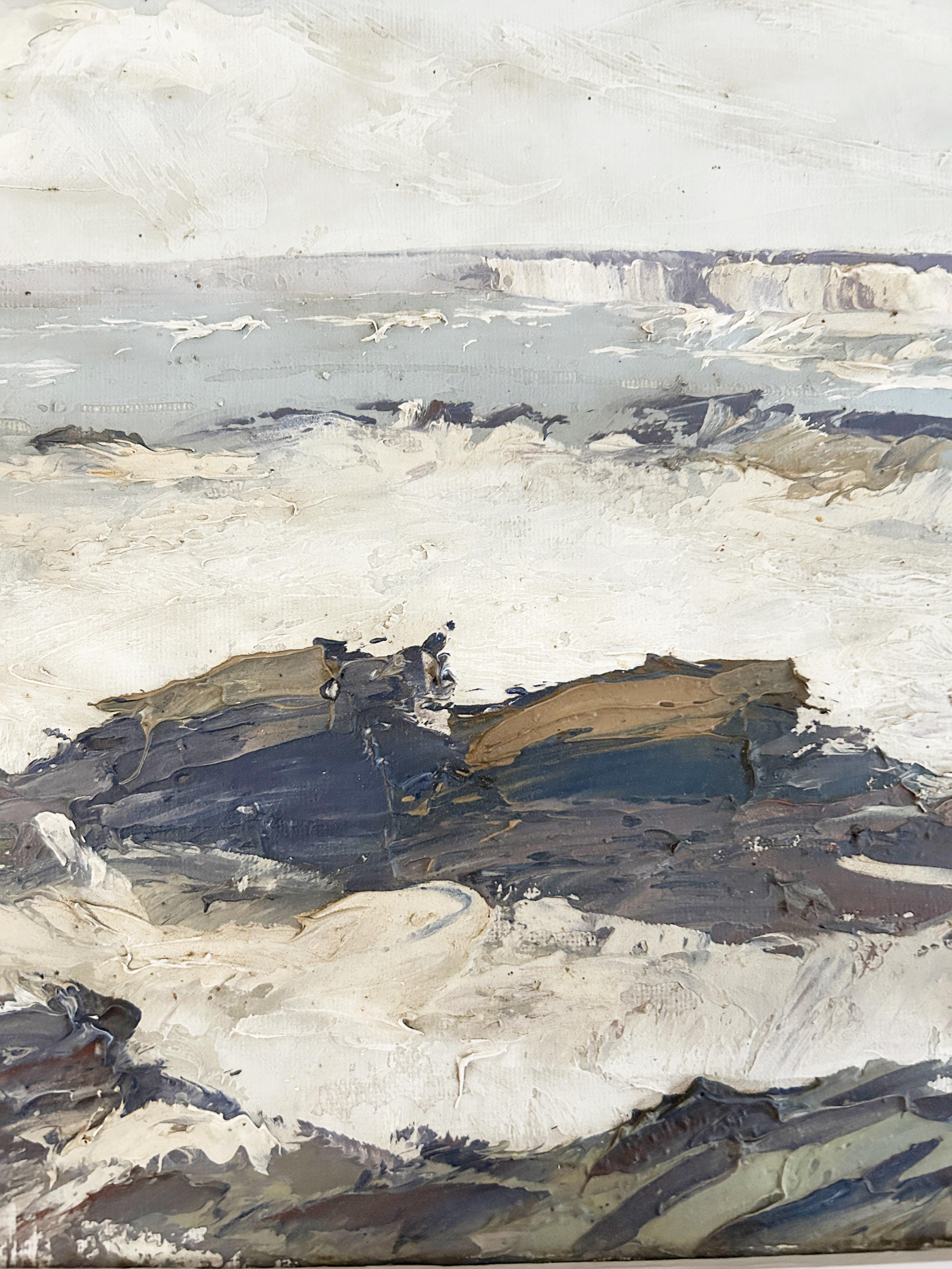 Seaside landscape at Quiberon (France), oil on canvas - Beige Landscape Painting by Andre Kauffer