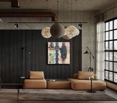 Tecnica mista contemporanea ad olio/scrittura con texture stratificata, fotografie e cera