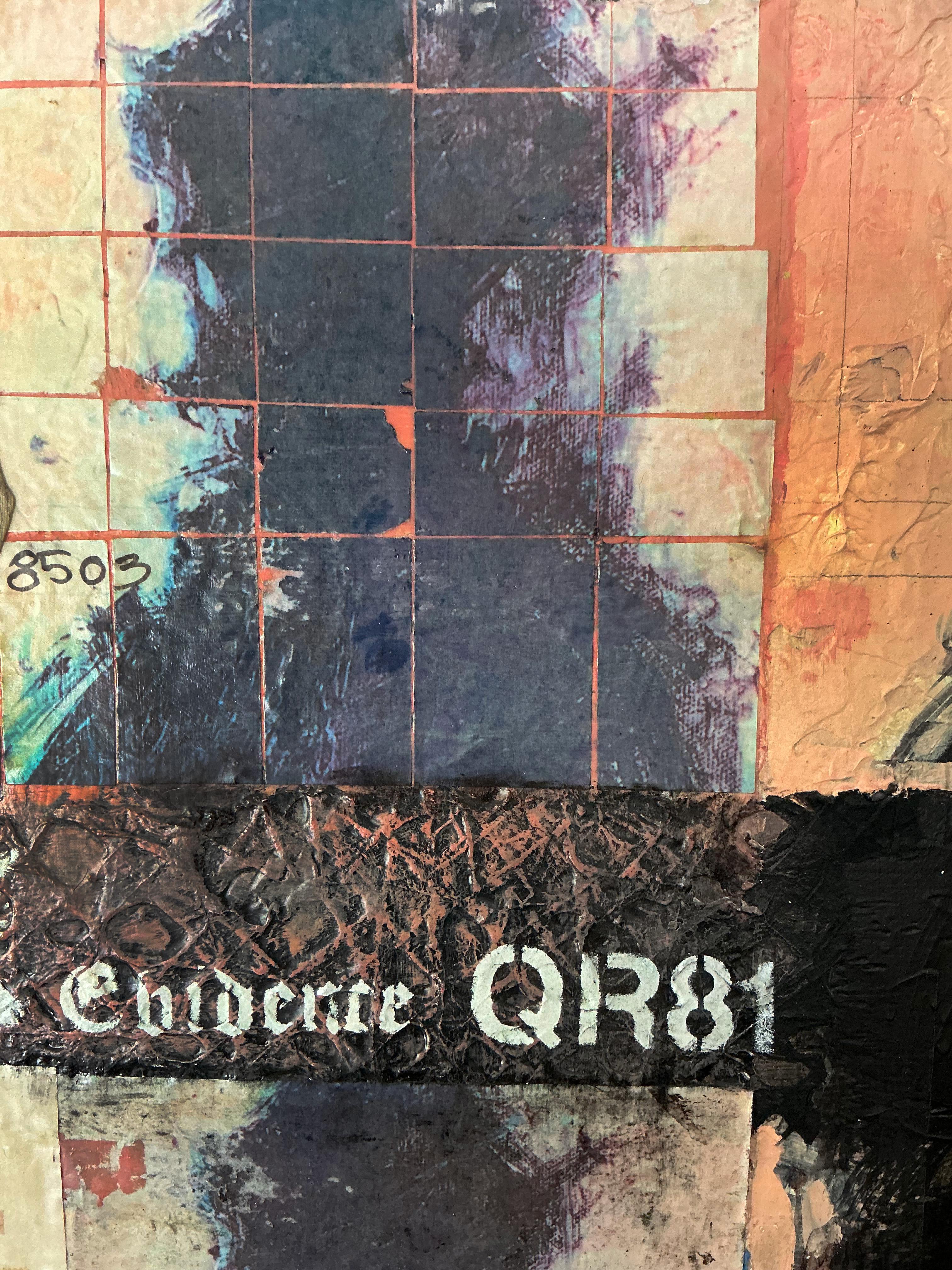 Contemporary mixed media oil/ writing with layered texture, photographs & wax For Sale 2