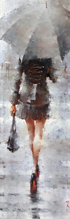 "Le cygne noir" par Andre Kohn. Peinture à l'huile impressionniste moderne originale