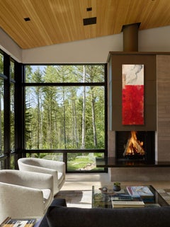 Modern Red Neutral Contemporary Figurative Drawing Male Figure Mixed Media 60x20