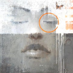 Oversized Woman Face Painting Original Mixed Media "Nietzsche VS Freud" 60 x 60