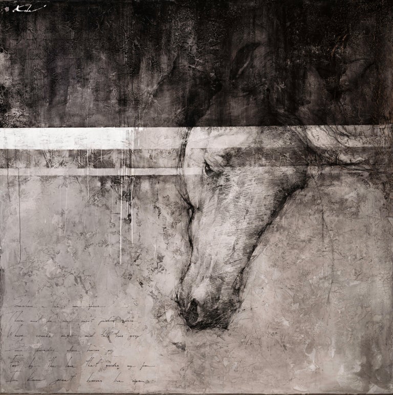 Andre Kohn Oversized Modern Black White Grey Horse Original