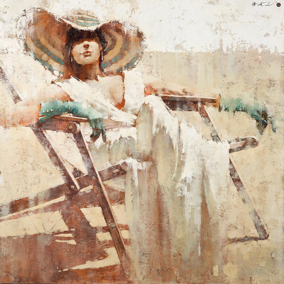 Andre Kohn  Figurative Painting - "Rhapsody on the theme of Turquoise" Beach inspired figurative oil painting 