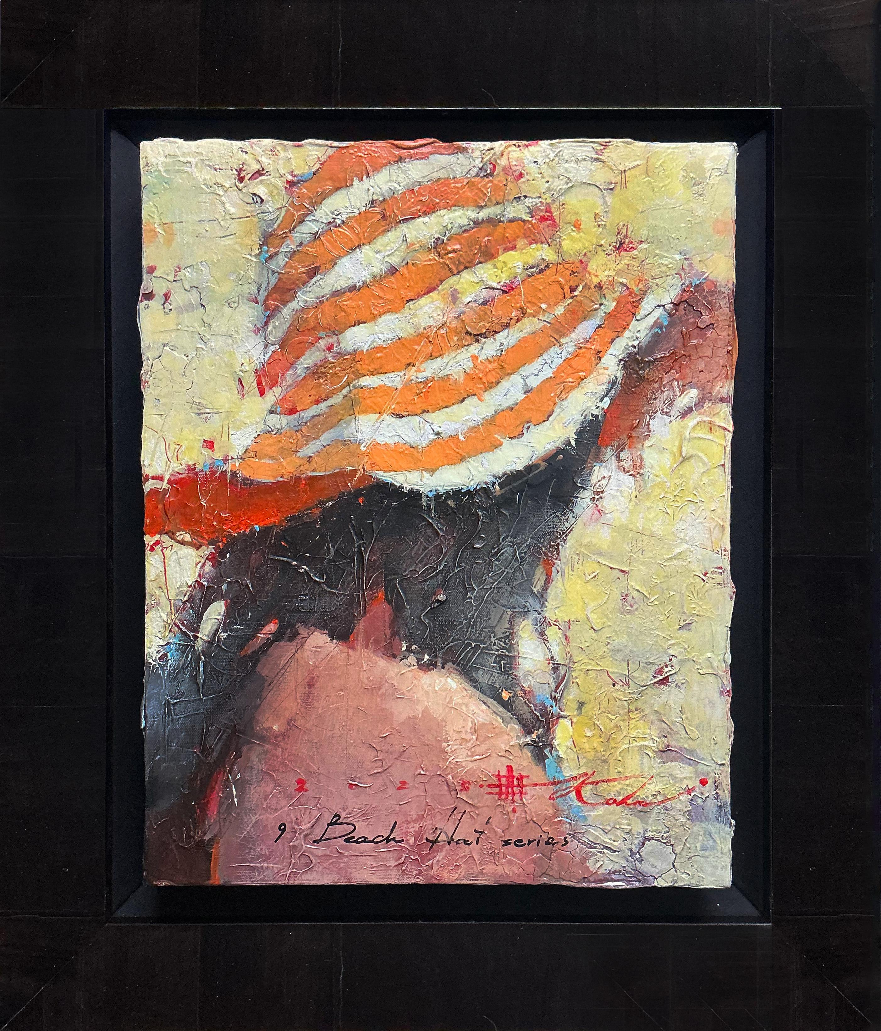 The Beach Hat, Oil, Impressionist, Contemporary Figurative Original Andre Kohn - Painting by Andre Kohn 