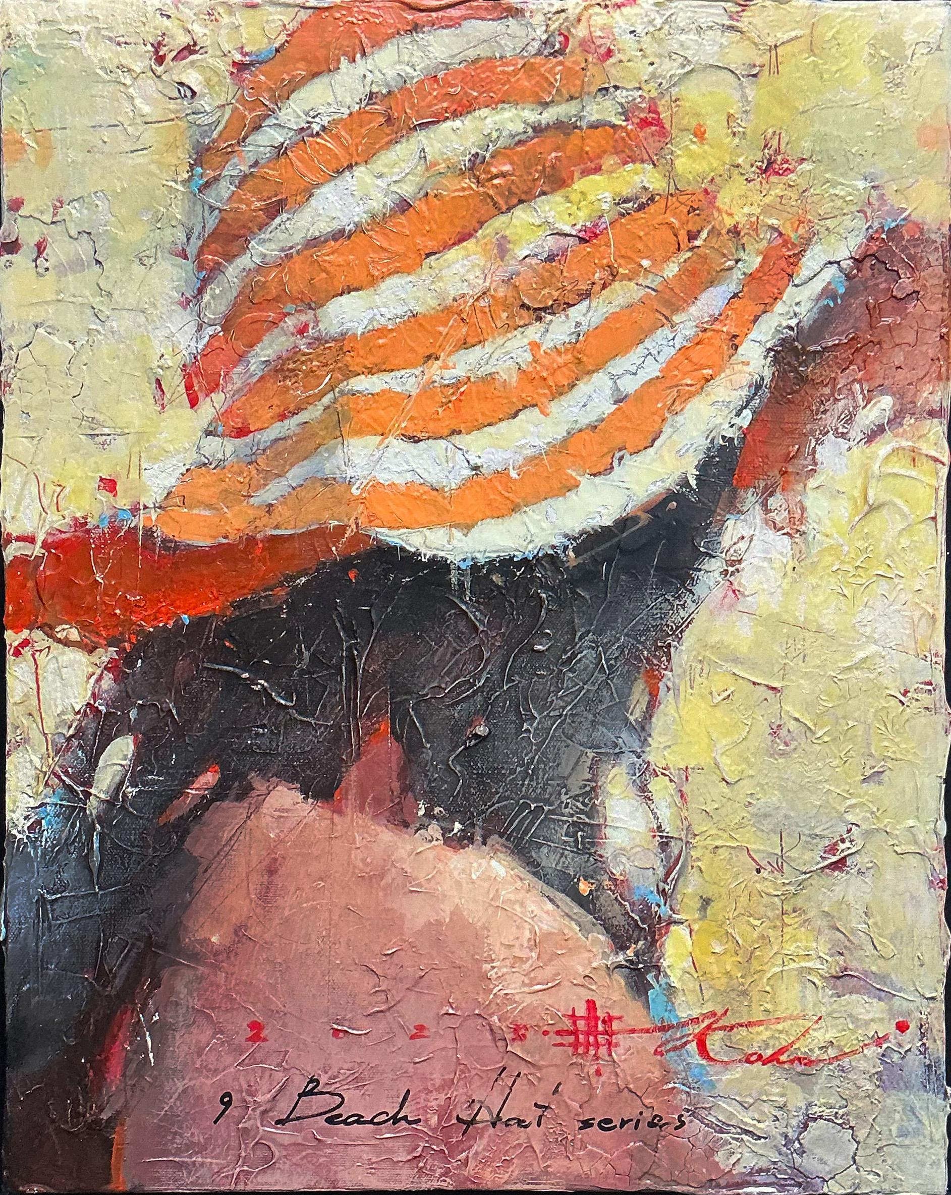Andre Kohn  Figurative Painting - The Beach Hat, Oil, Impressionist, Contemporary Figurative Original Andre Kohn