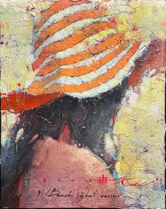 The Beach Hat, Oil, Impressionist, Contemporary Figurative Original Andre Kohn